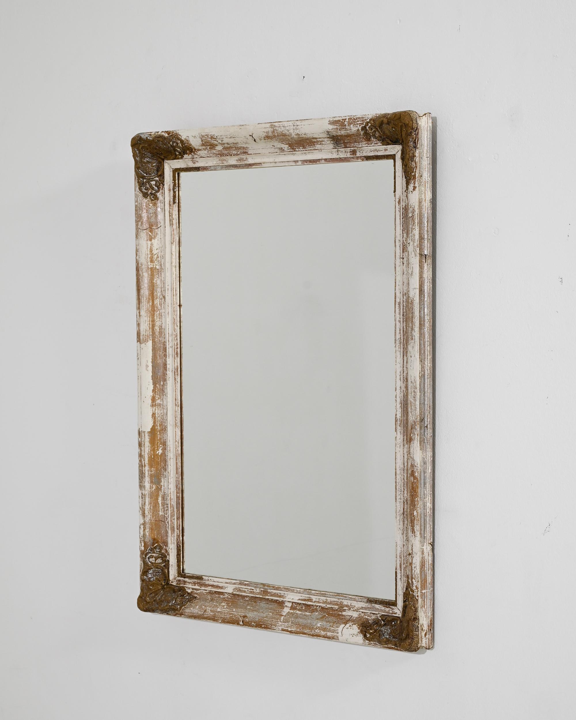 French Provincial 1920s French Gilded White Wall Mirror