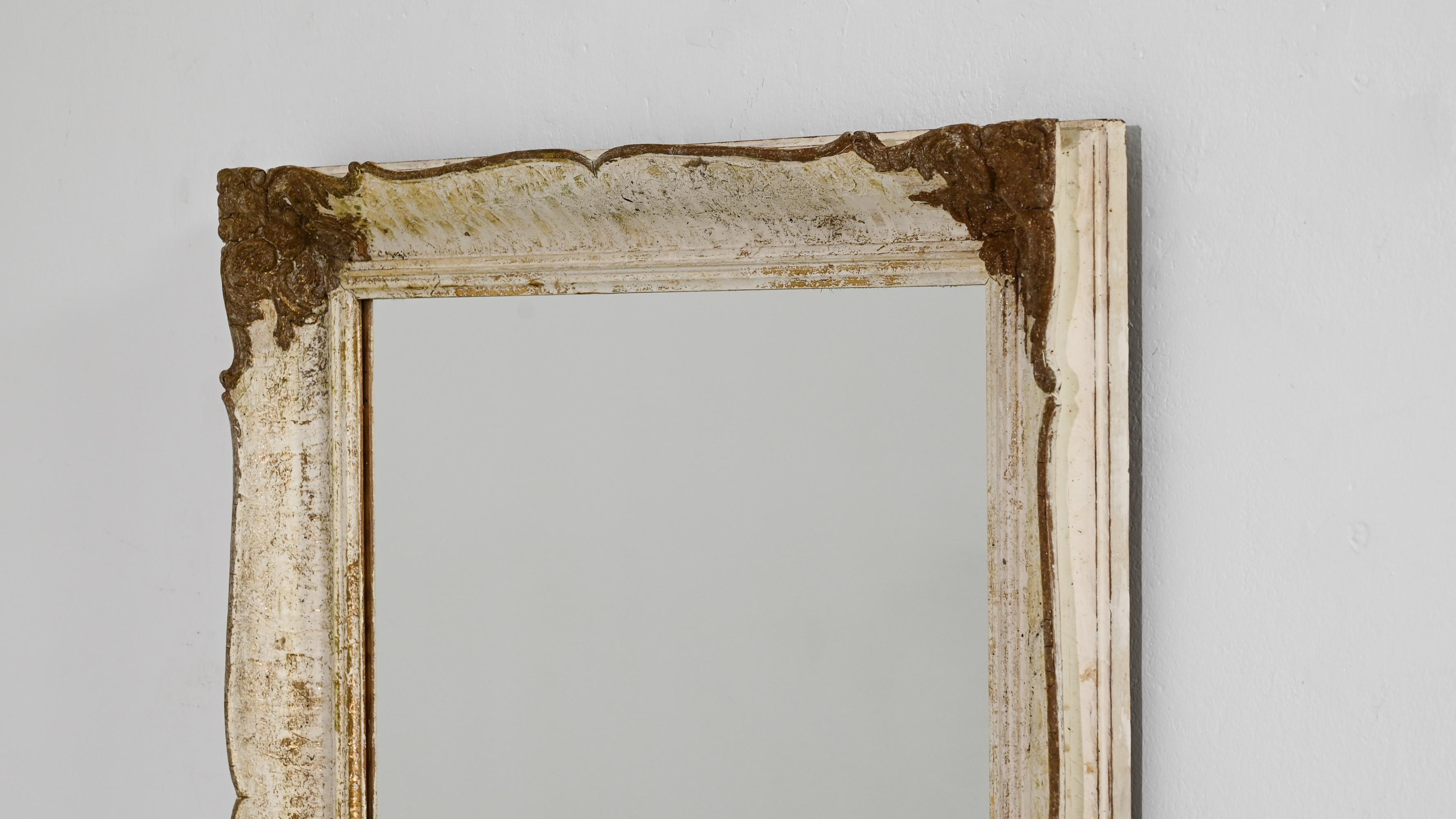 French Provincial 1920s French Gilded White Wall Mirror