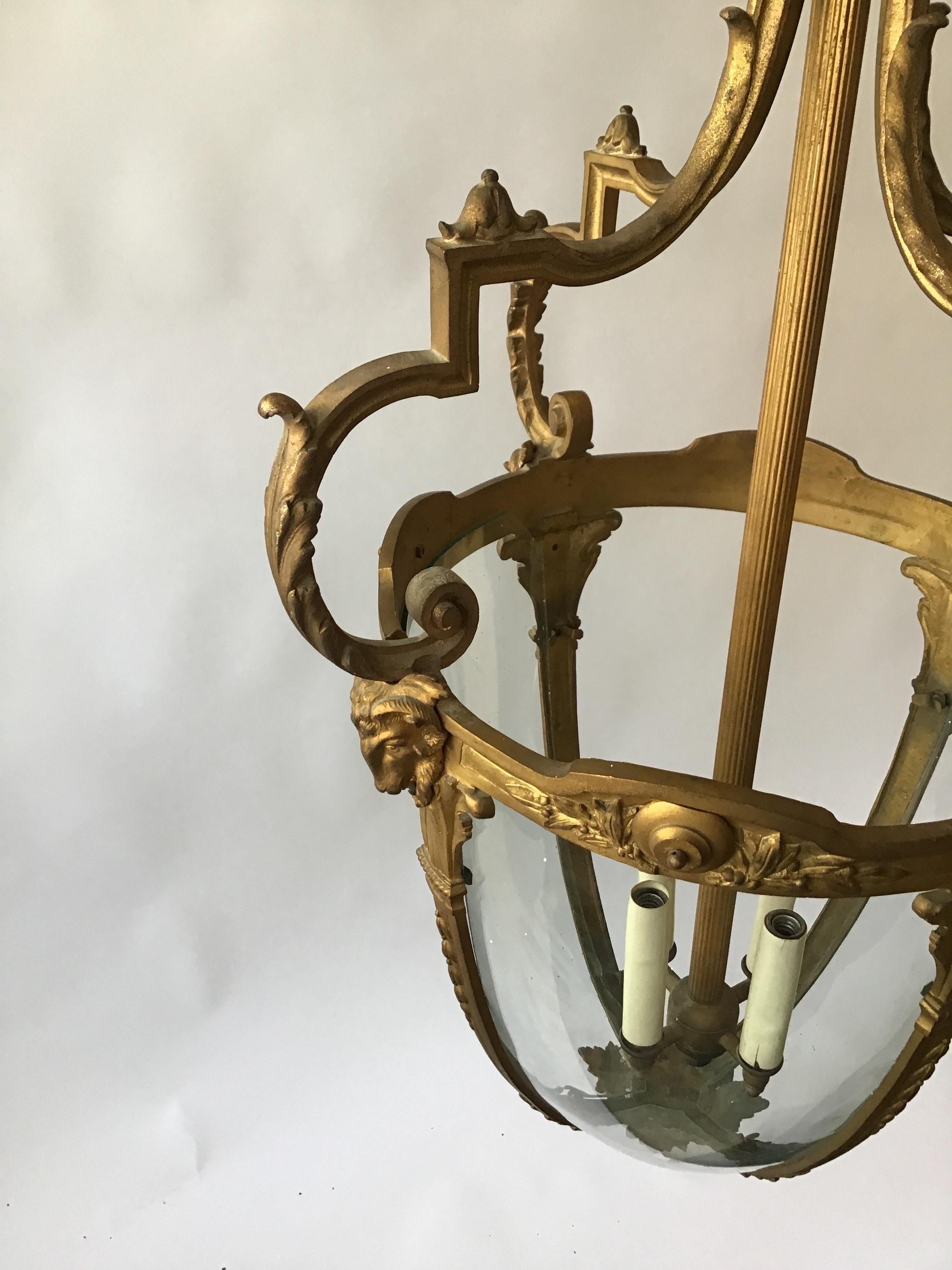 1920s French Gilt Bronze Rams Head Lantern 6