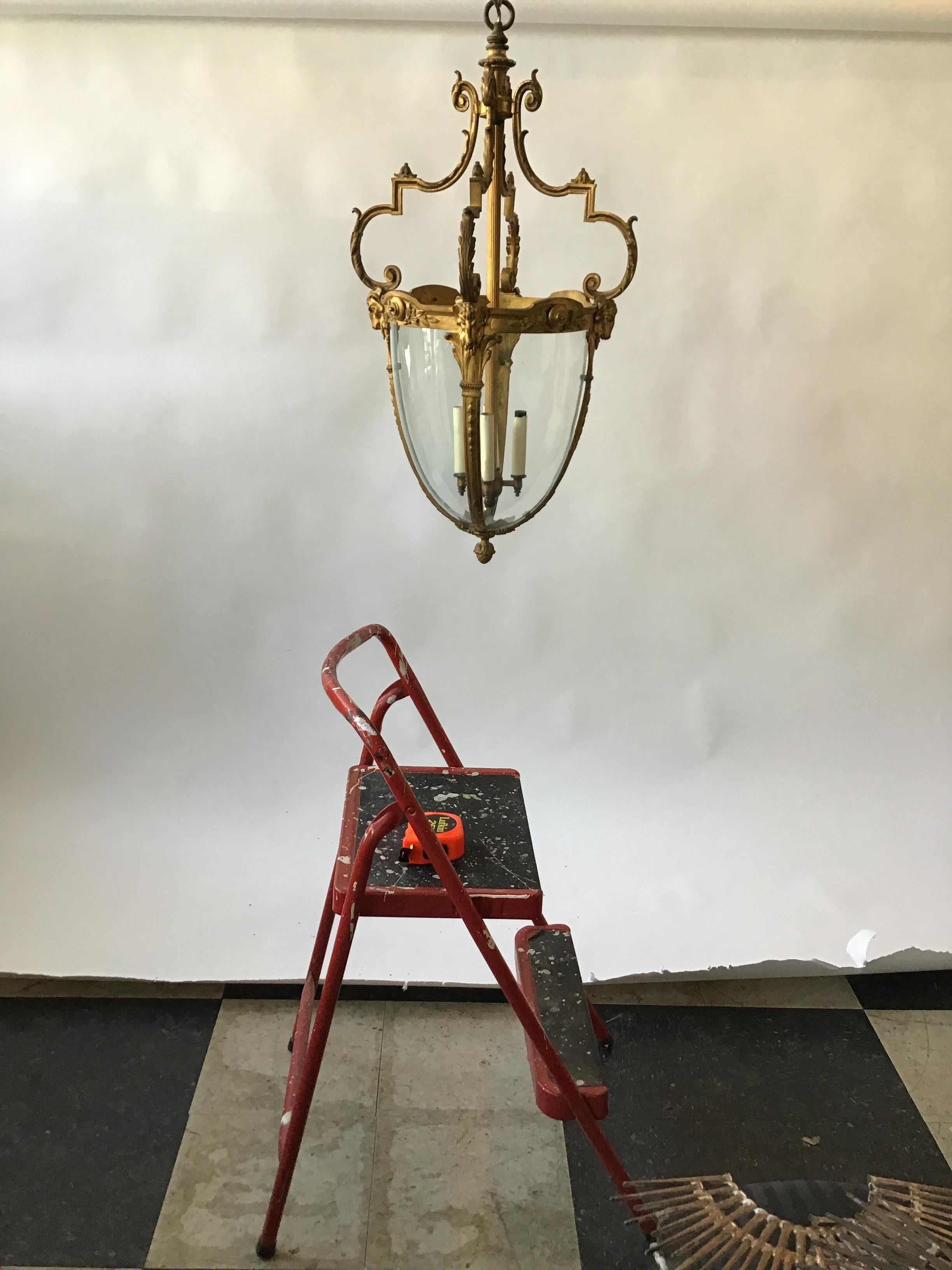 1920s French Gilt Bronze Rams Head Lantern In Good Condition In Tarrytown, NY