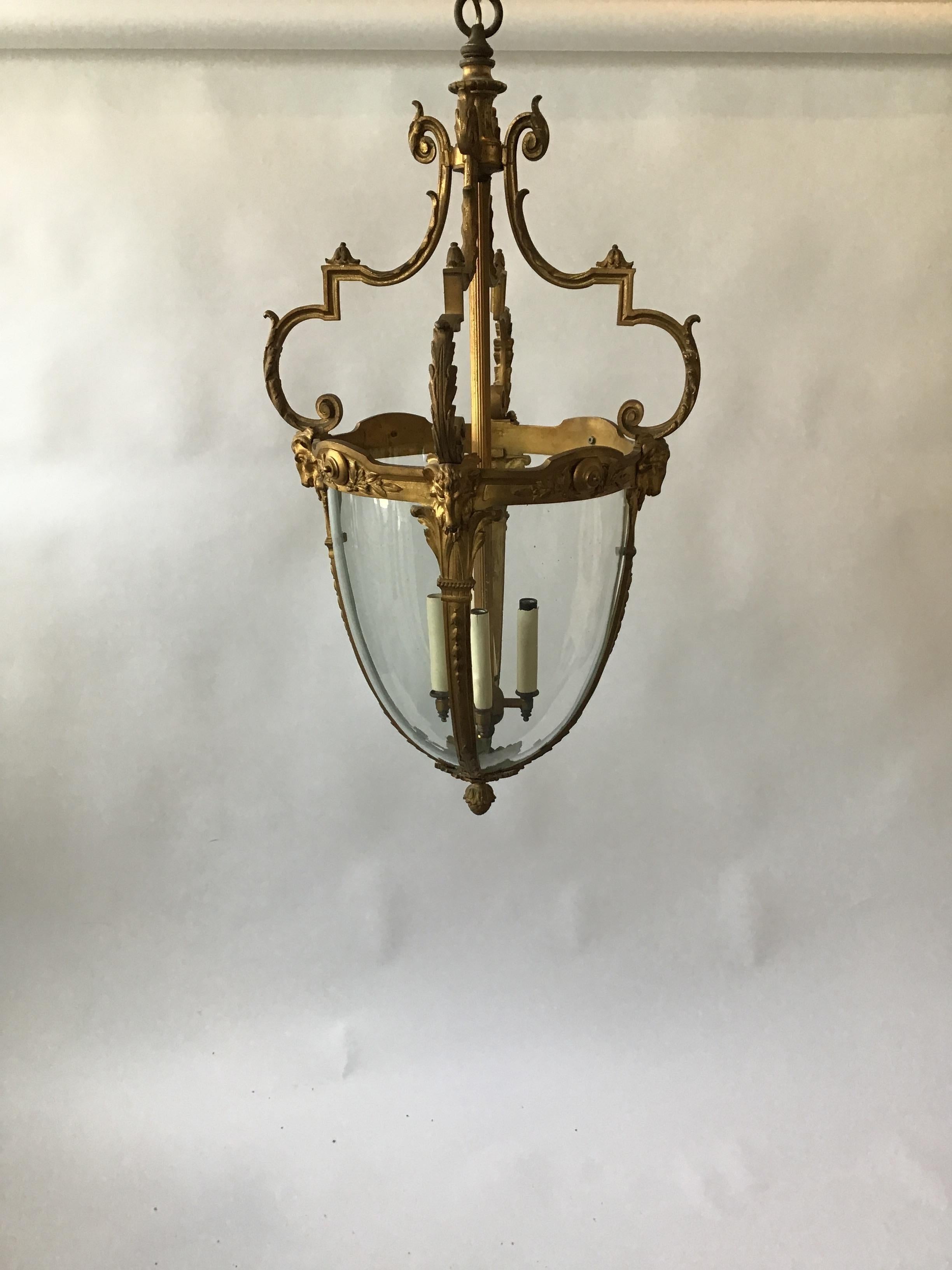 1920s French Gilt Bronze Rams Head Lantern 1