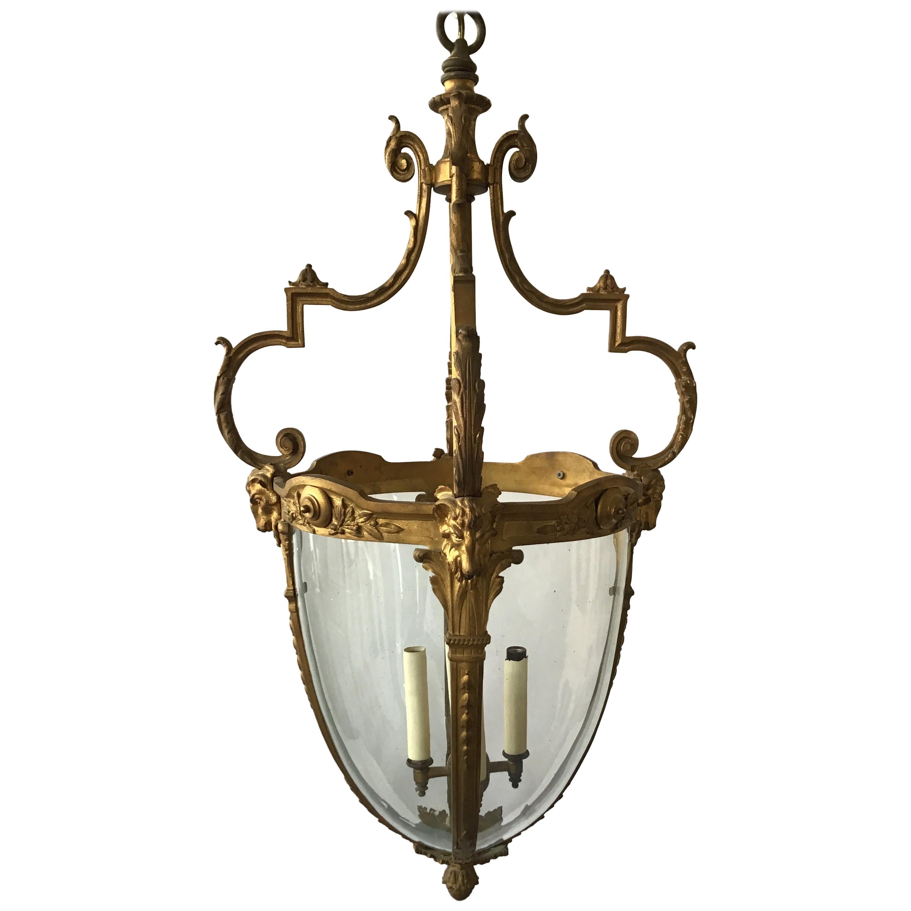 1920s French Gilt Bronze Rams Head Lantern