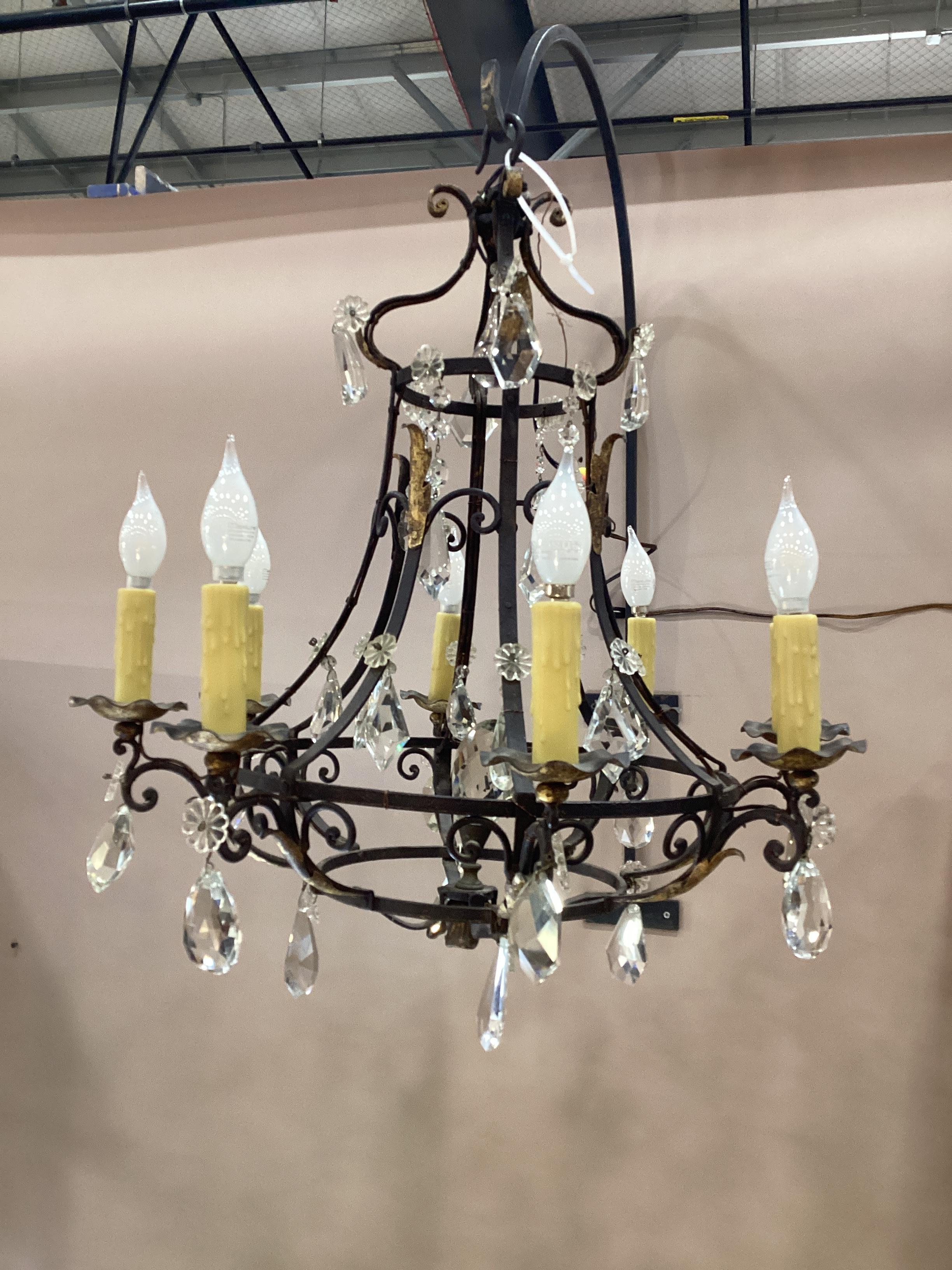1920’s French Gilt Iron and Crystal Chandelier  For Sale 1