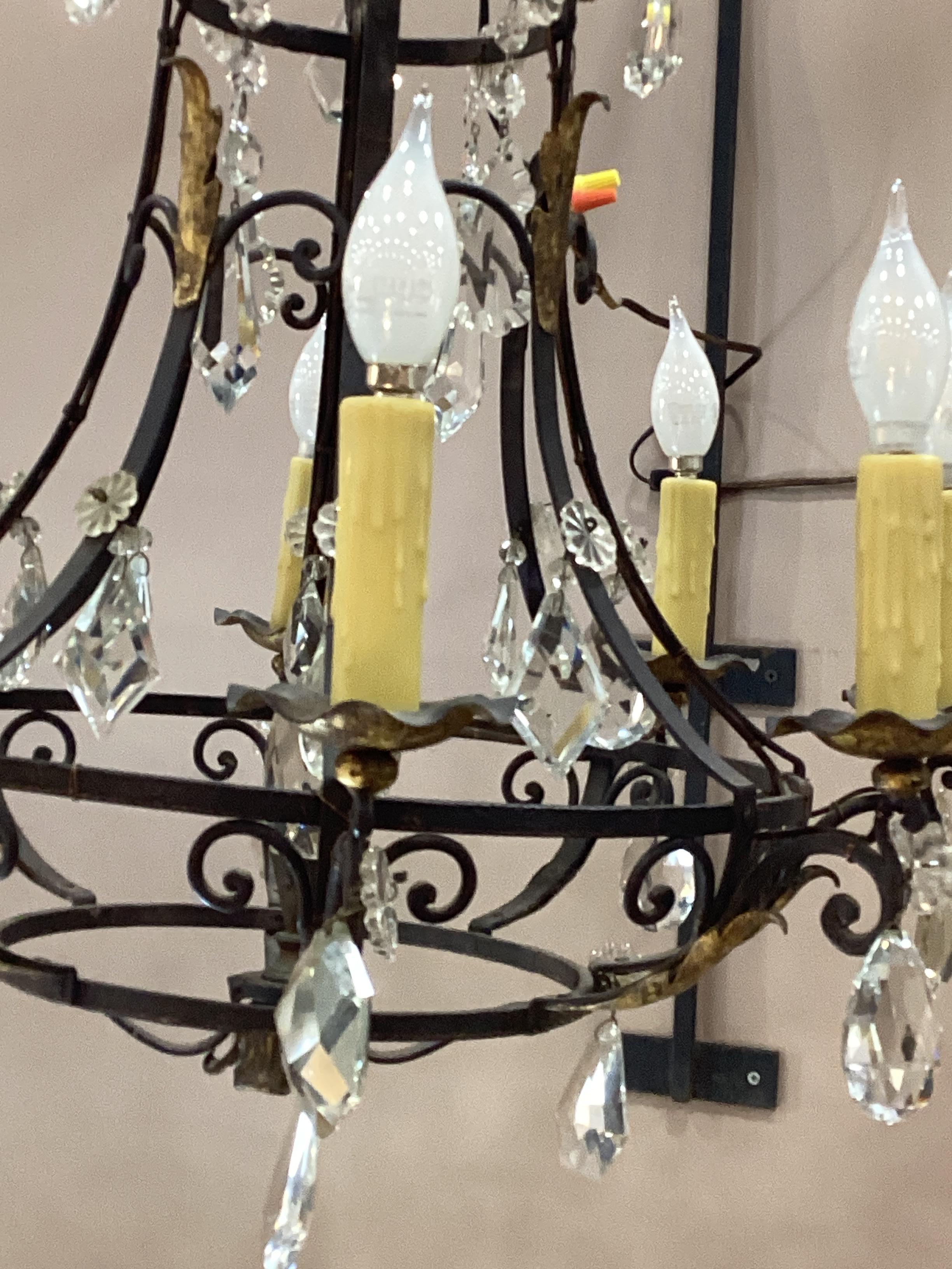 1920’s French Gilt Iron and Crystal Chandelier  For Sale 2