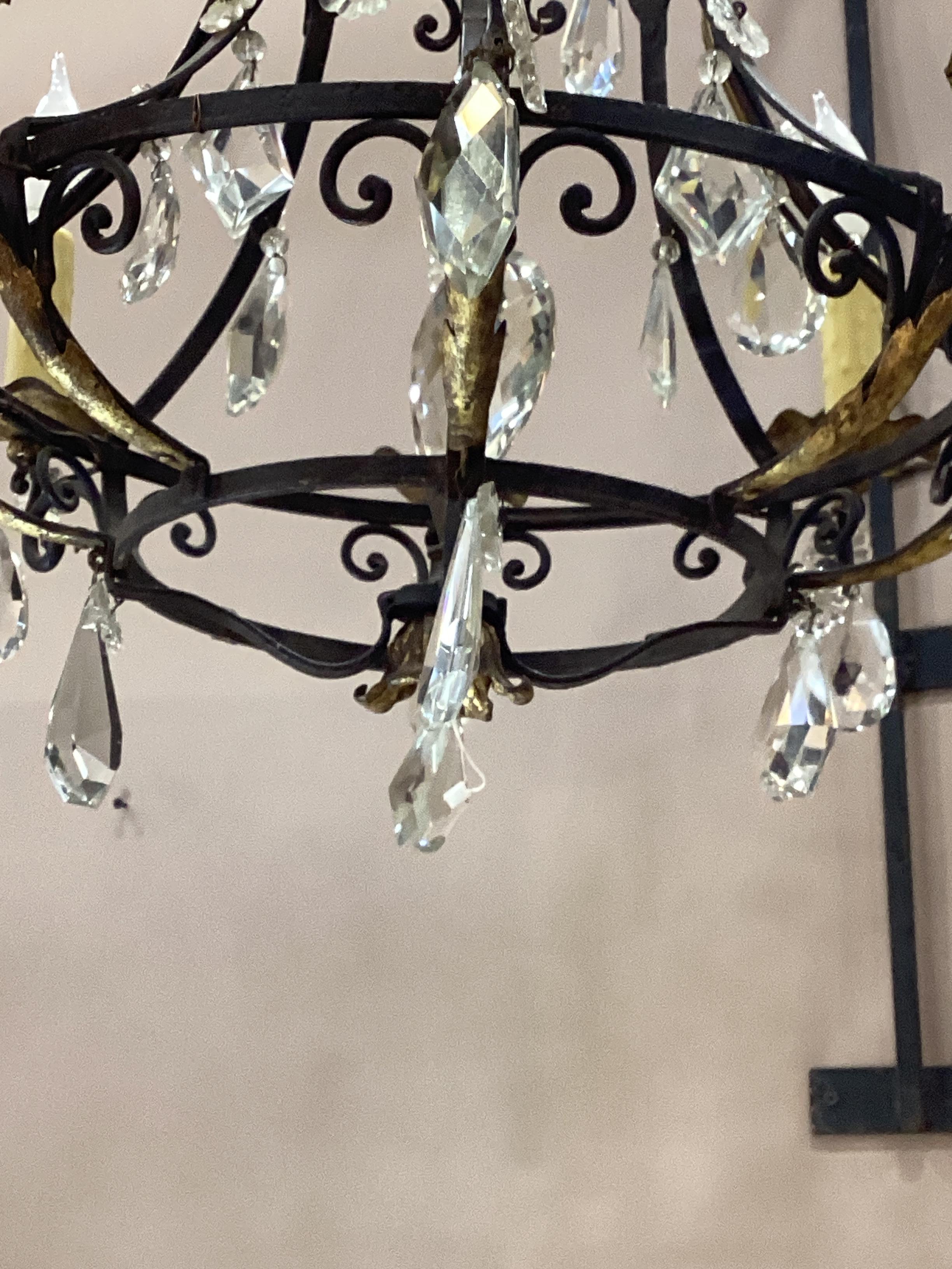 1920’s French Gilt Iron and Crystal Chandelier  For Sale 3