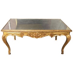 Antique 1920s French Giltwood and Antiqued Mirror Coffee Table