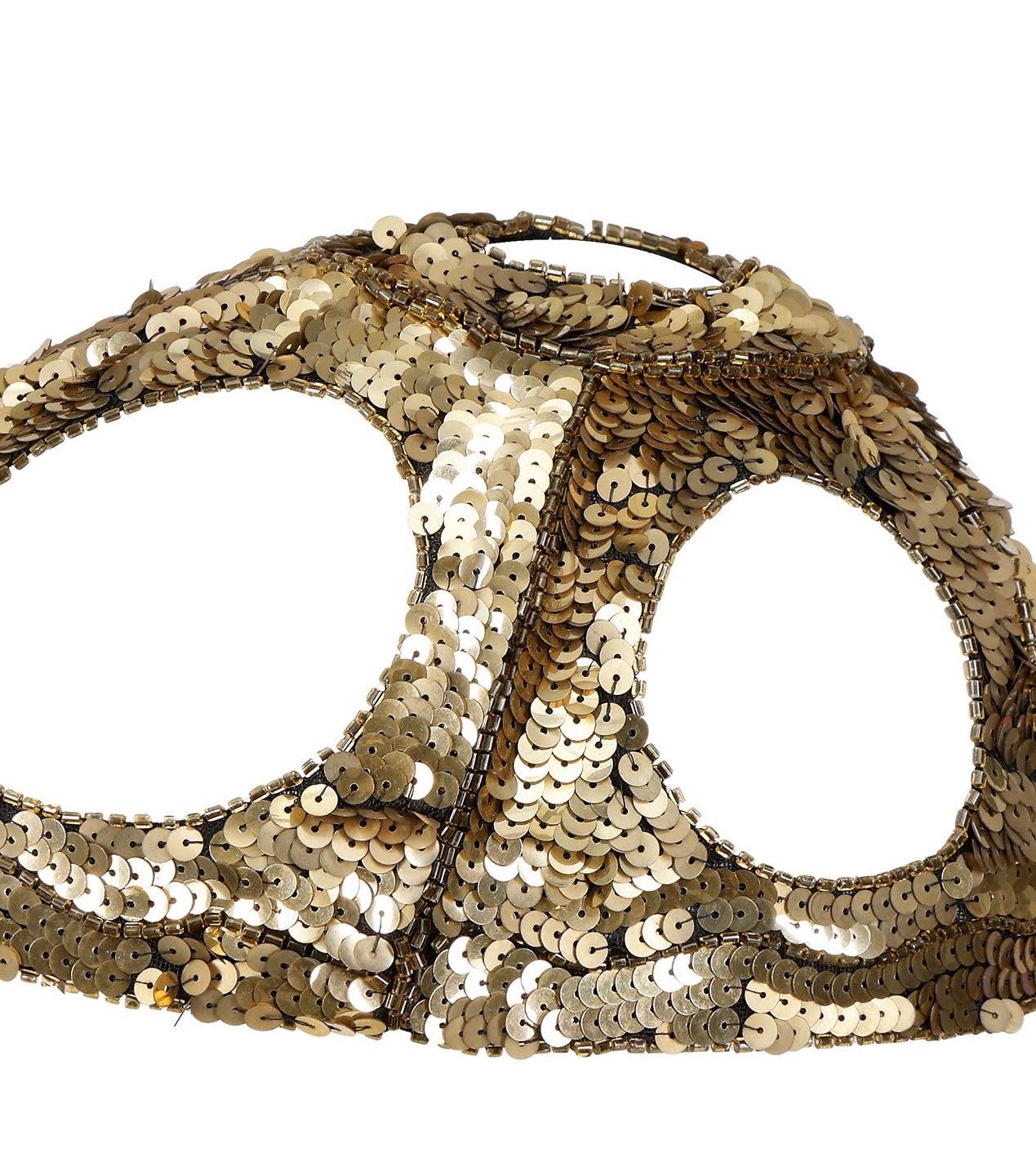 Brown 1920s French Gold Sequined Skull Cap