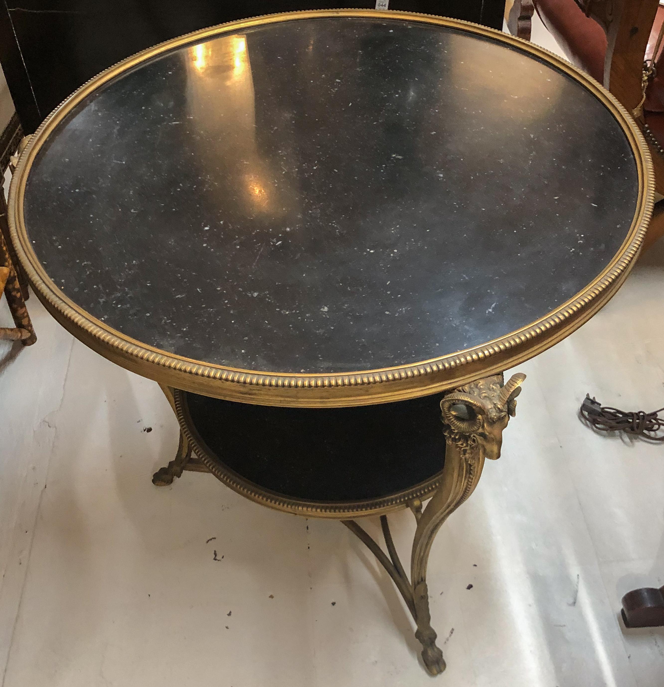 1920s French Gueridon Side Table with Ram's Head Details and Marble Top 3