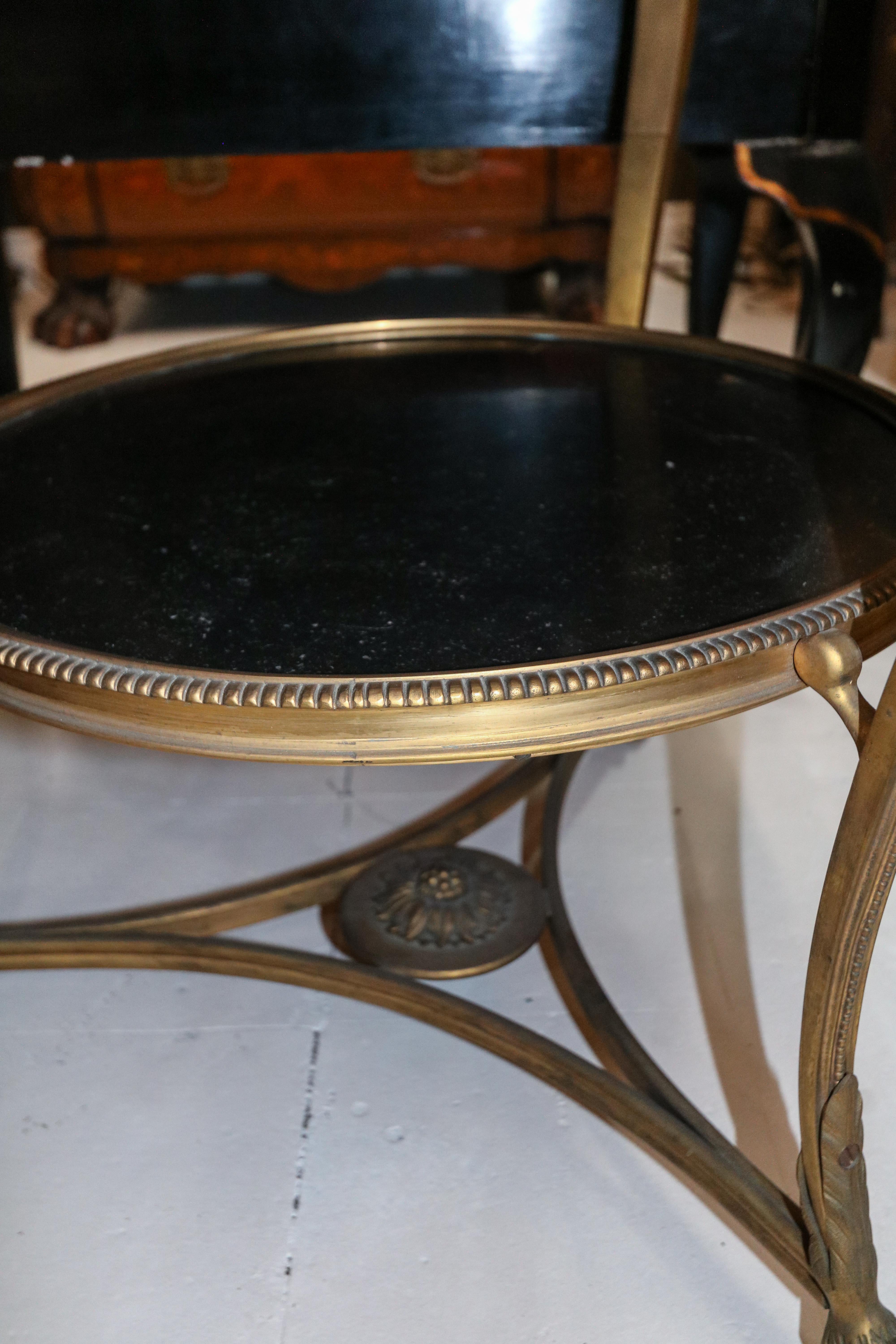 Directoire 1920s French Gueridon Side Table with Ram's Head Details and Marble Top