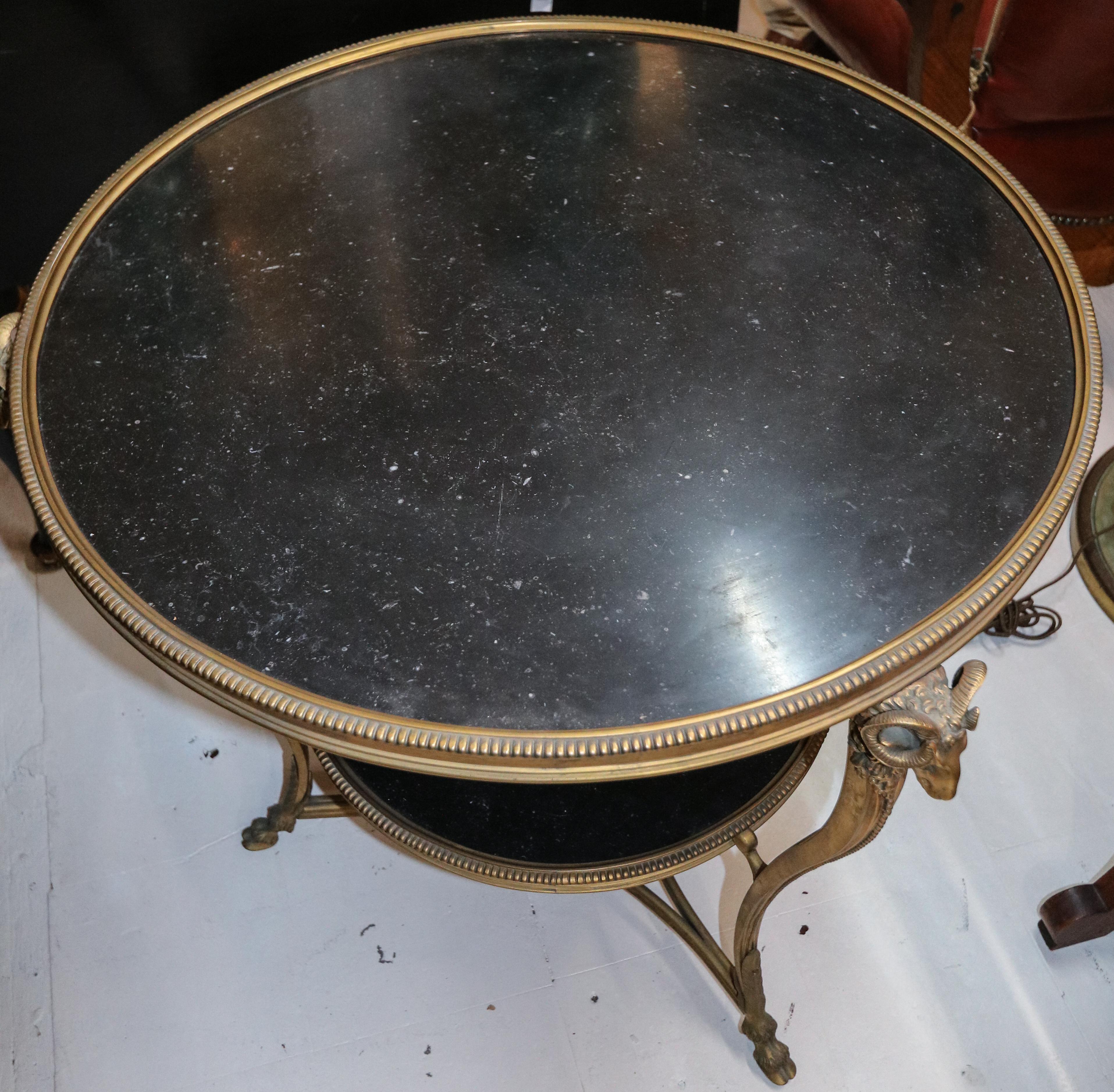 Early 20th Century 1920s French Gueridon Side Table with Ram's Head Details and Marble Top