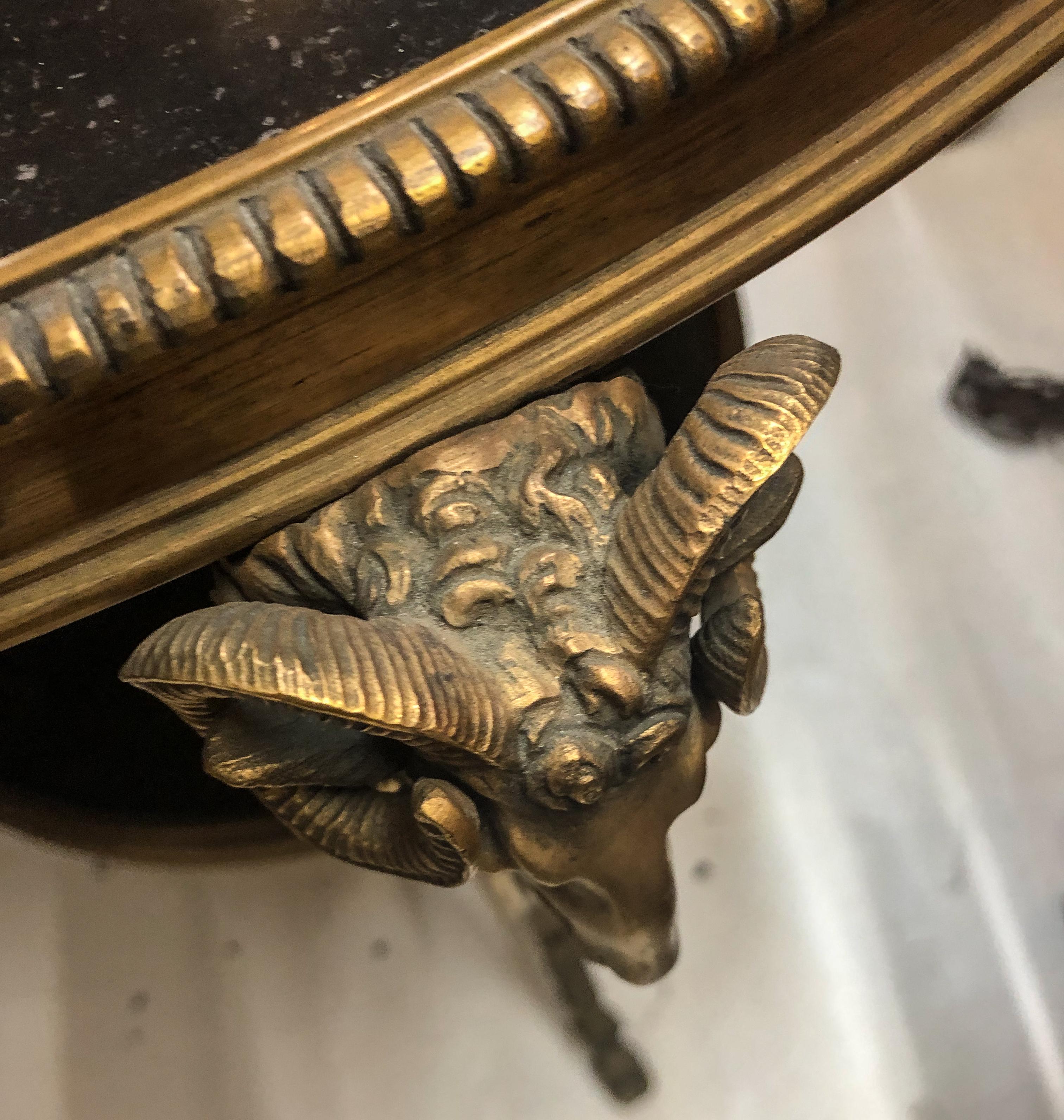 1920s French Gueridon Side Table with Ram's Head Details and Marble Top 1