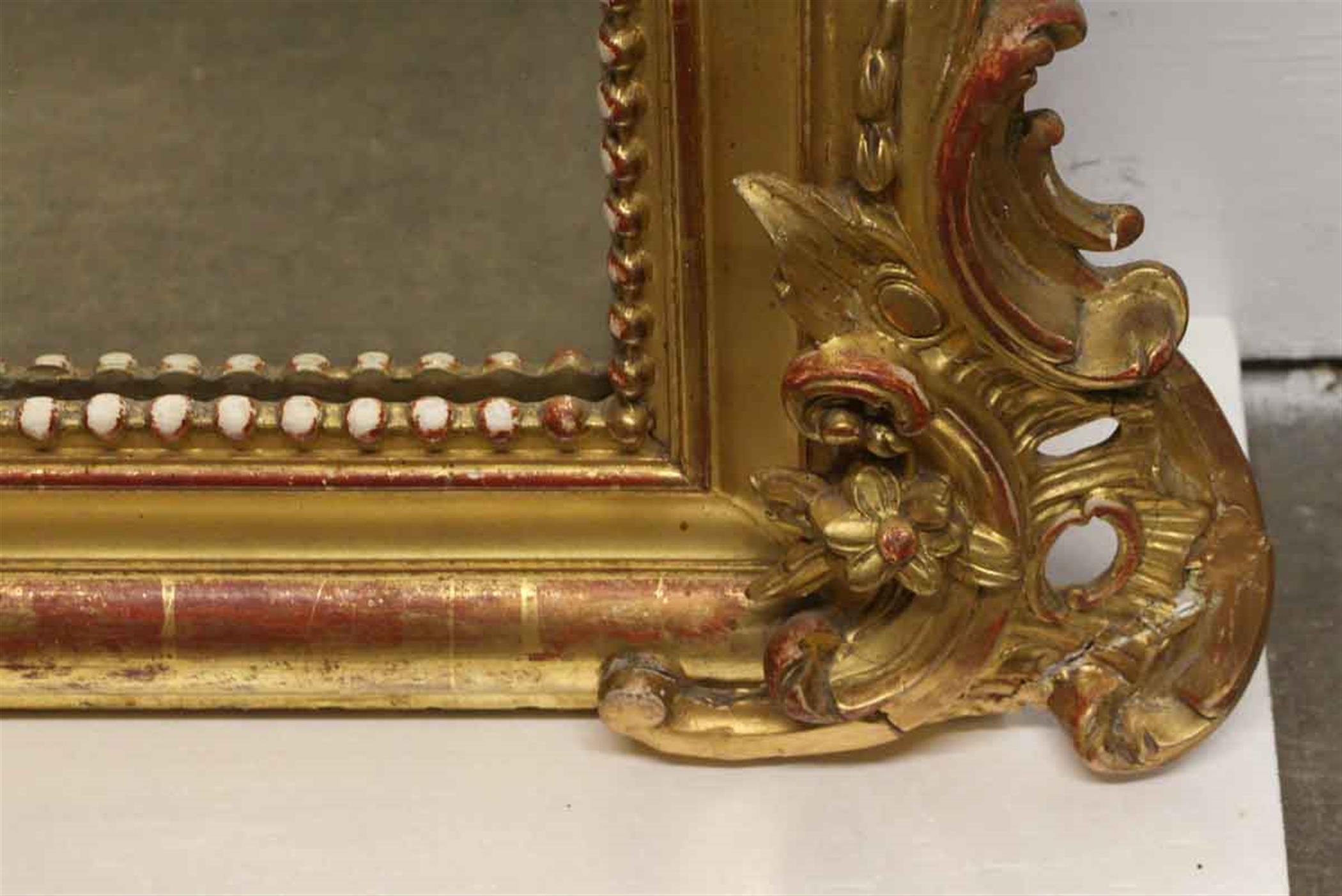 1920s French Hand Carved and Gesso Gilded Over Mantel Mirror with Floral Details 3