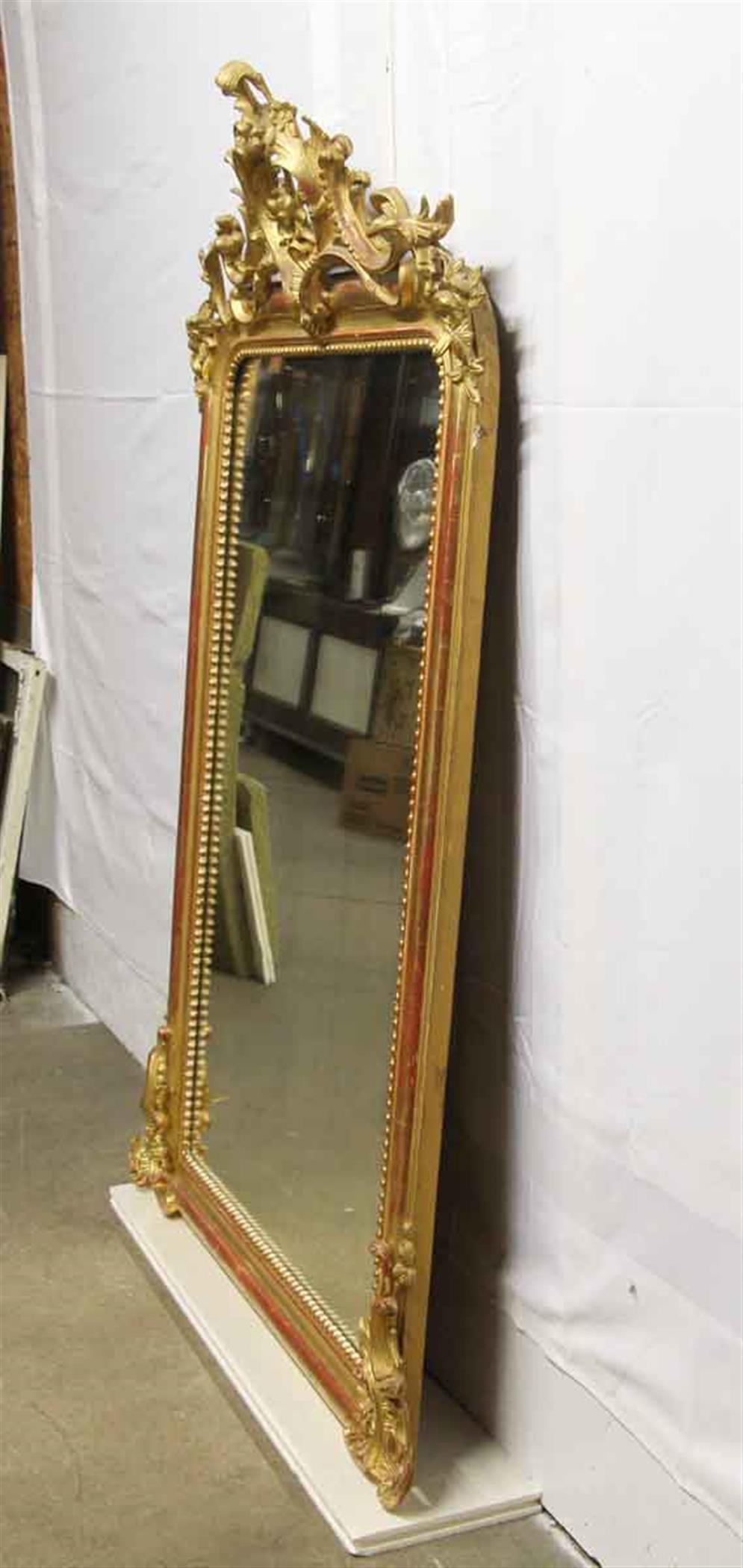 1920s French Hand Carved and Gesso Gilded Over Mantel Mirror with Floral Details 4