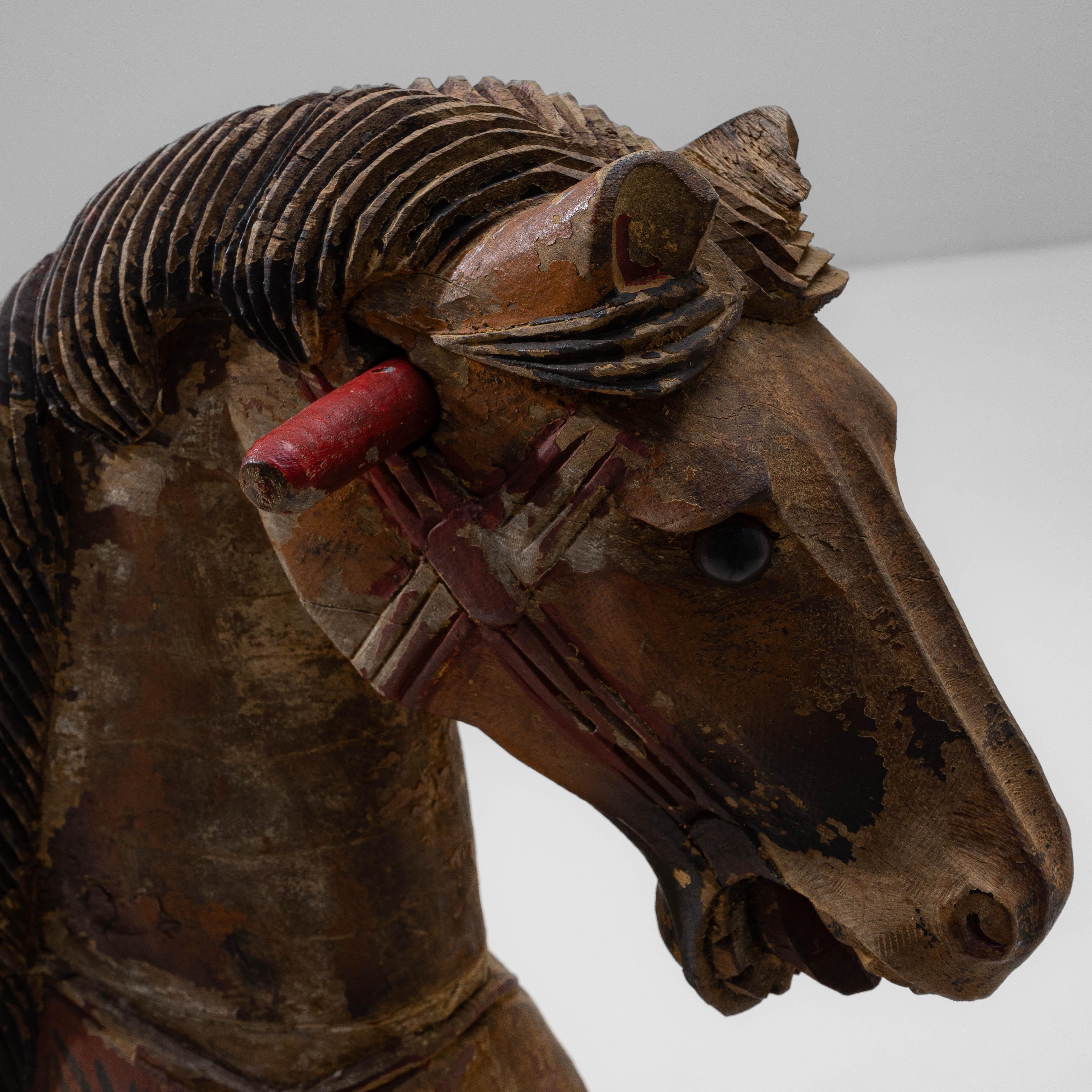 1920s French Hand-Carved Wooden Carousel Horse in vendita 5