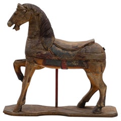 1920s French Hand-Carved Wooden Carousel Horse