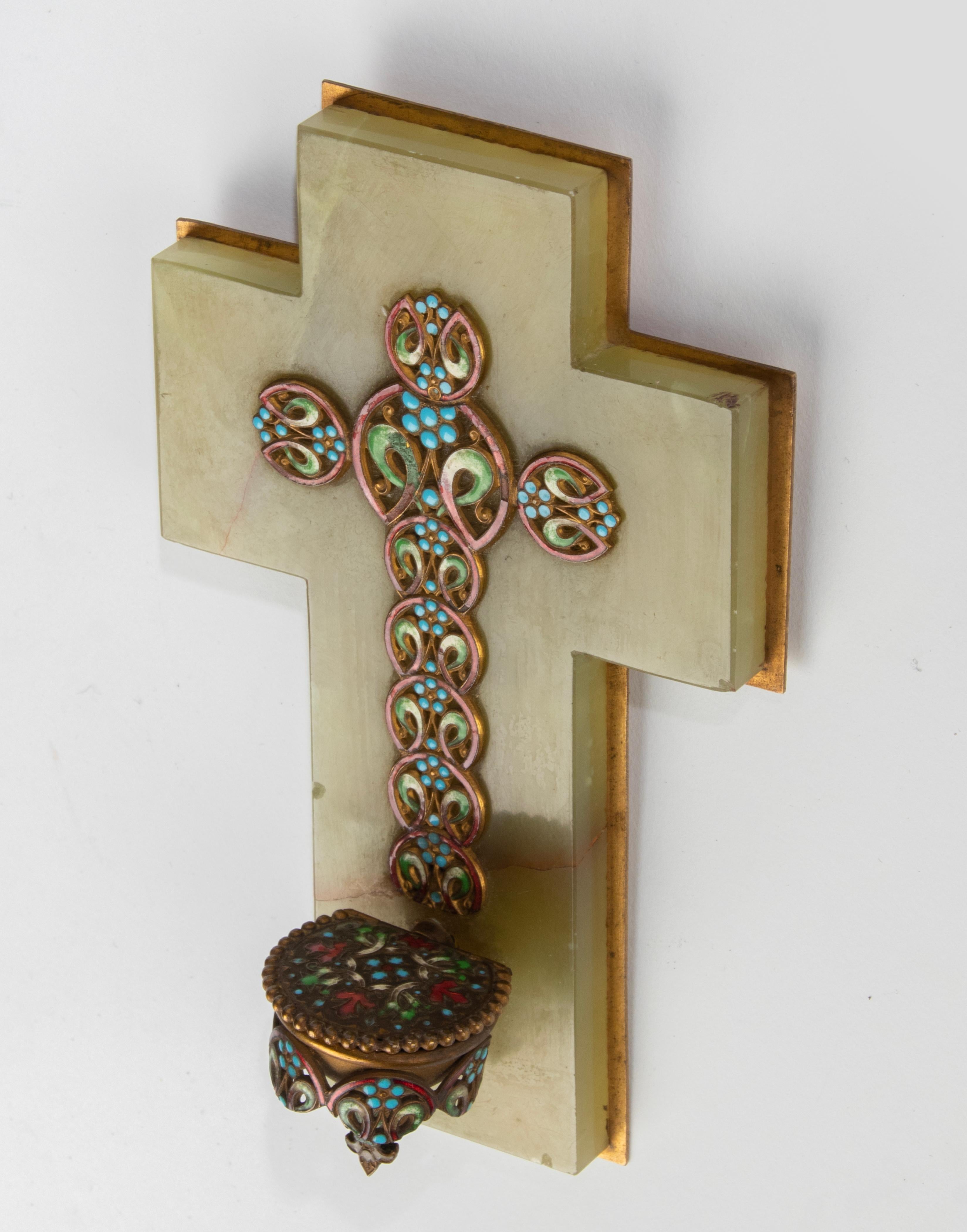1920's French Holy Water Font made of Onyx and Enameled Bronze - Cloisonné 6