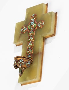 1920's French Holy Water Font made of Onyx and Enameled Bronze - Cloisonné