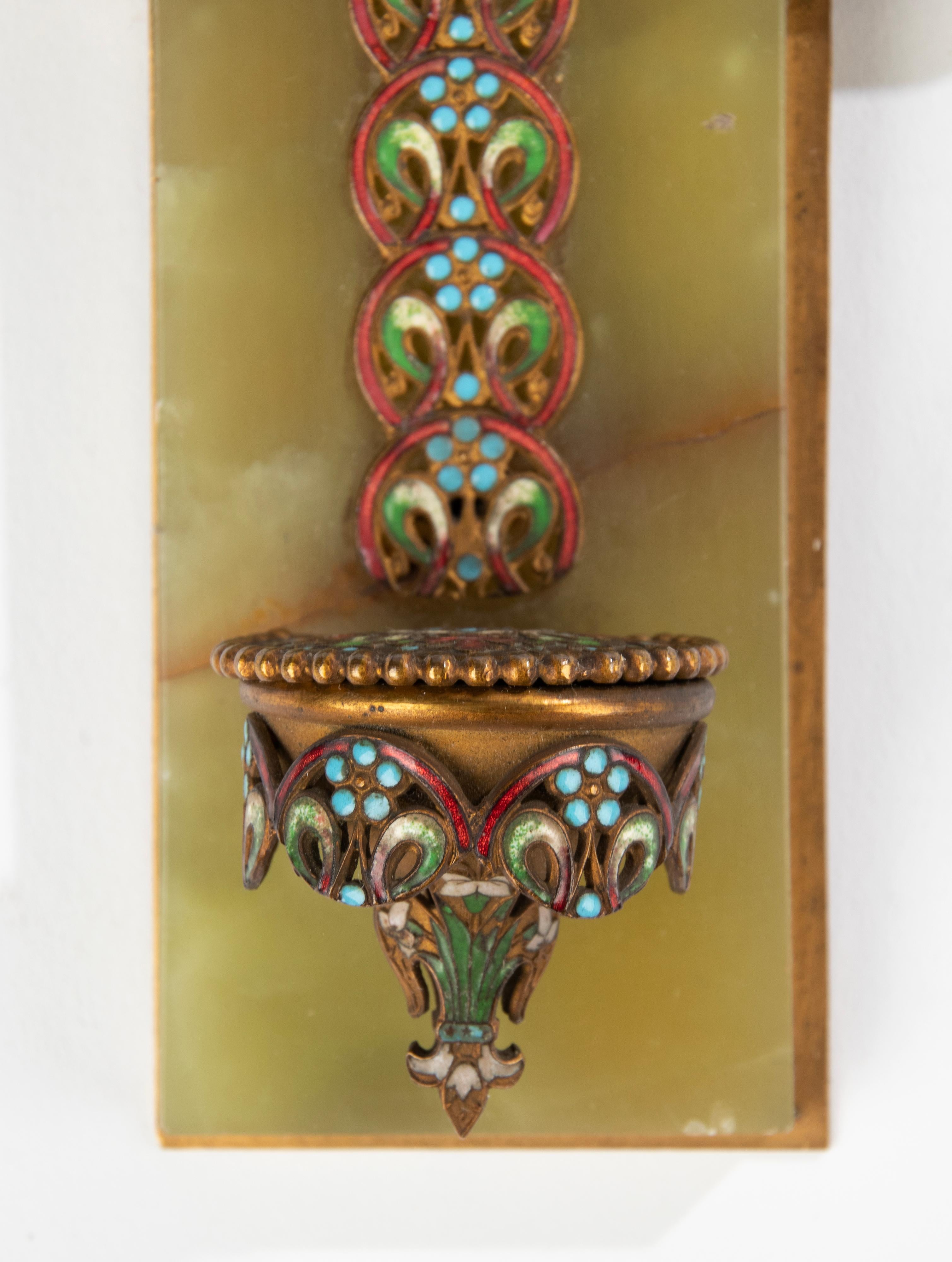 1920's French Holy Water Font made of Onyx and Enameled Bronze - Cloisonné 2