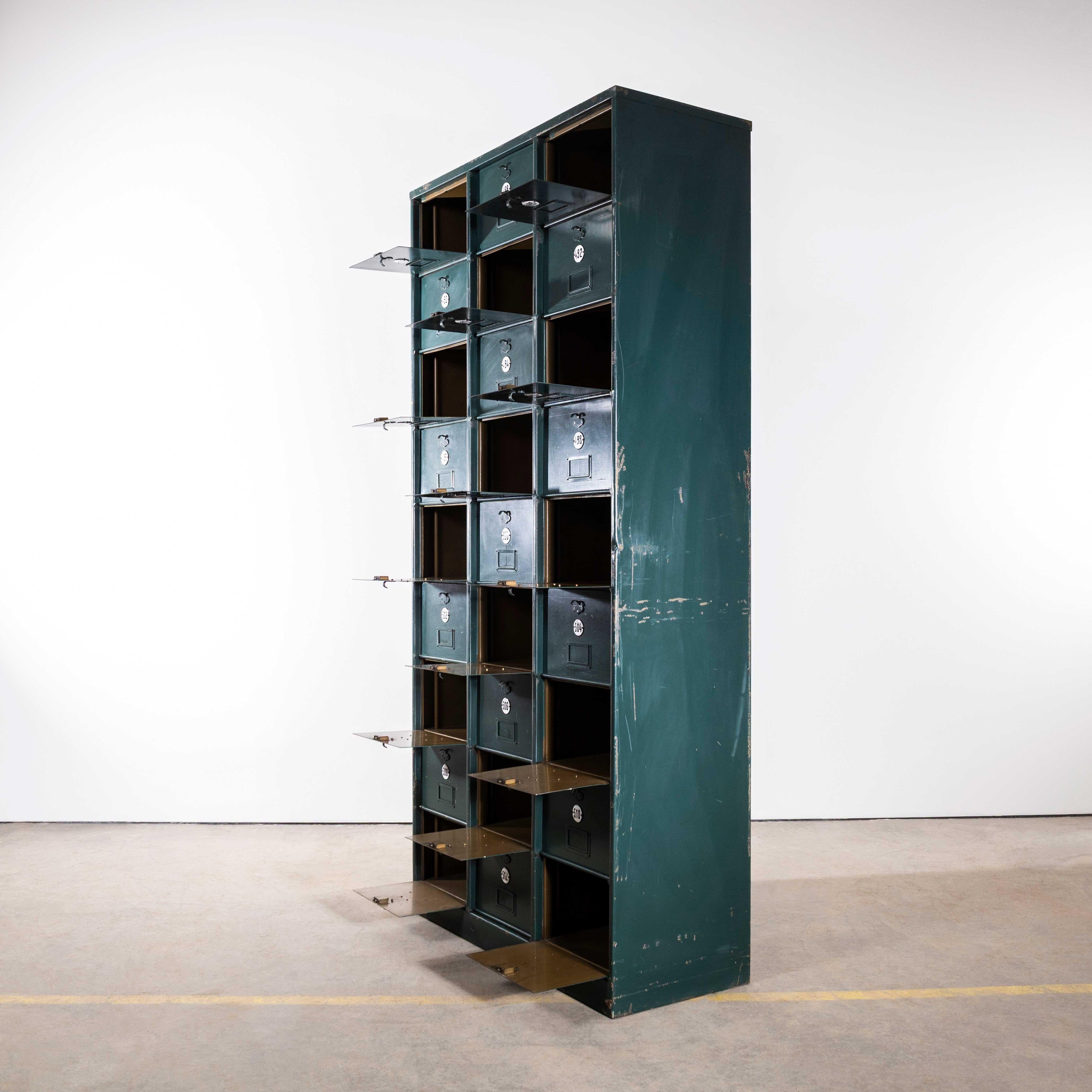 1920's French Industrial Metal Cabinet Dark Green - Twenty Seven Klappets For Sale 8