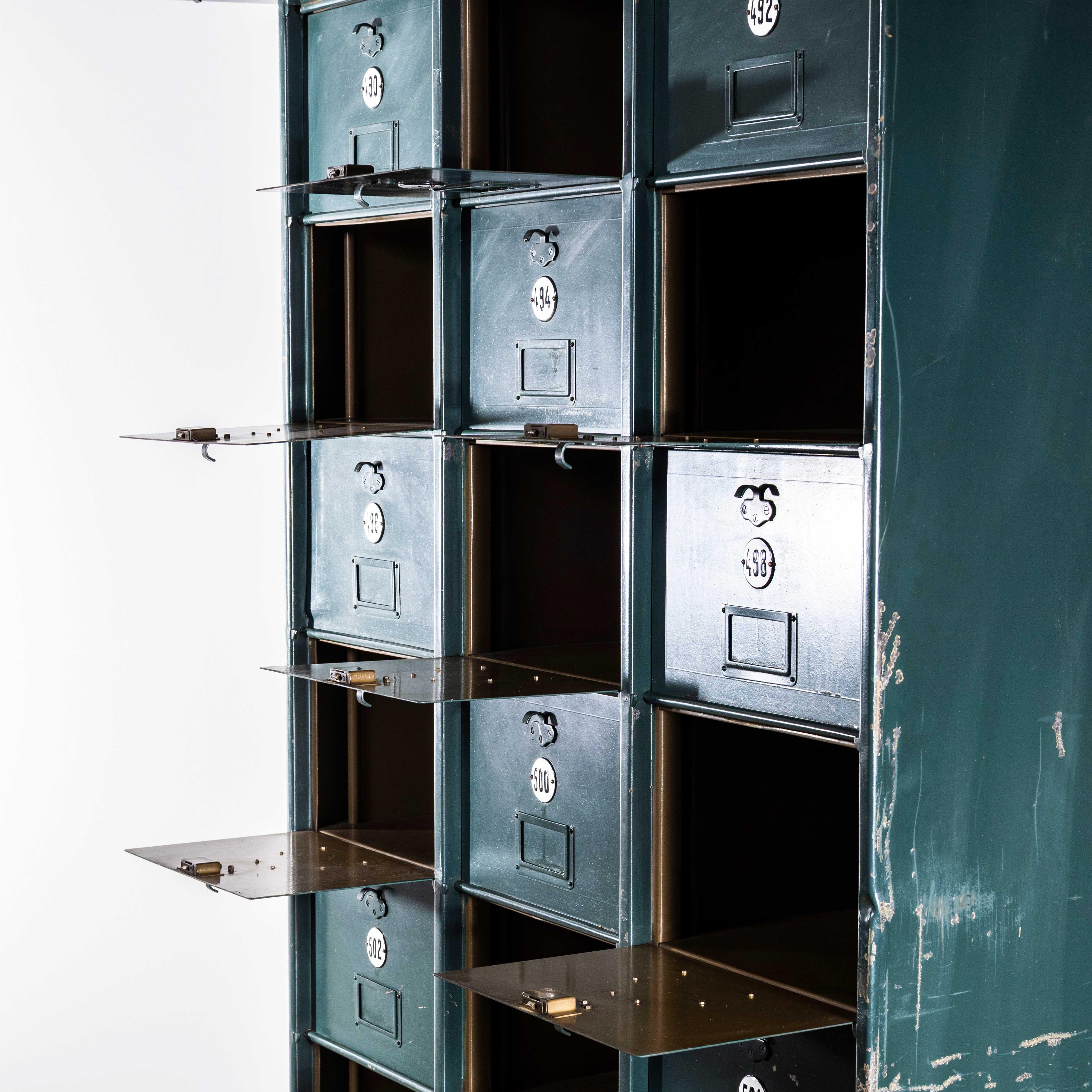 1920's French Industrial Metal Cabinet Dark Green - Twenty Seven Klappets For Sale 9
