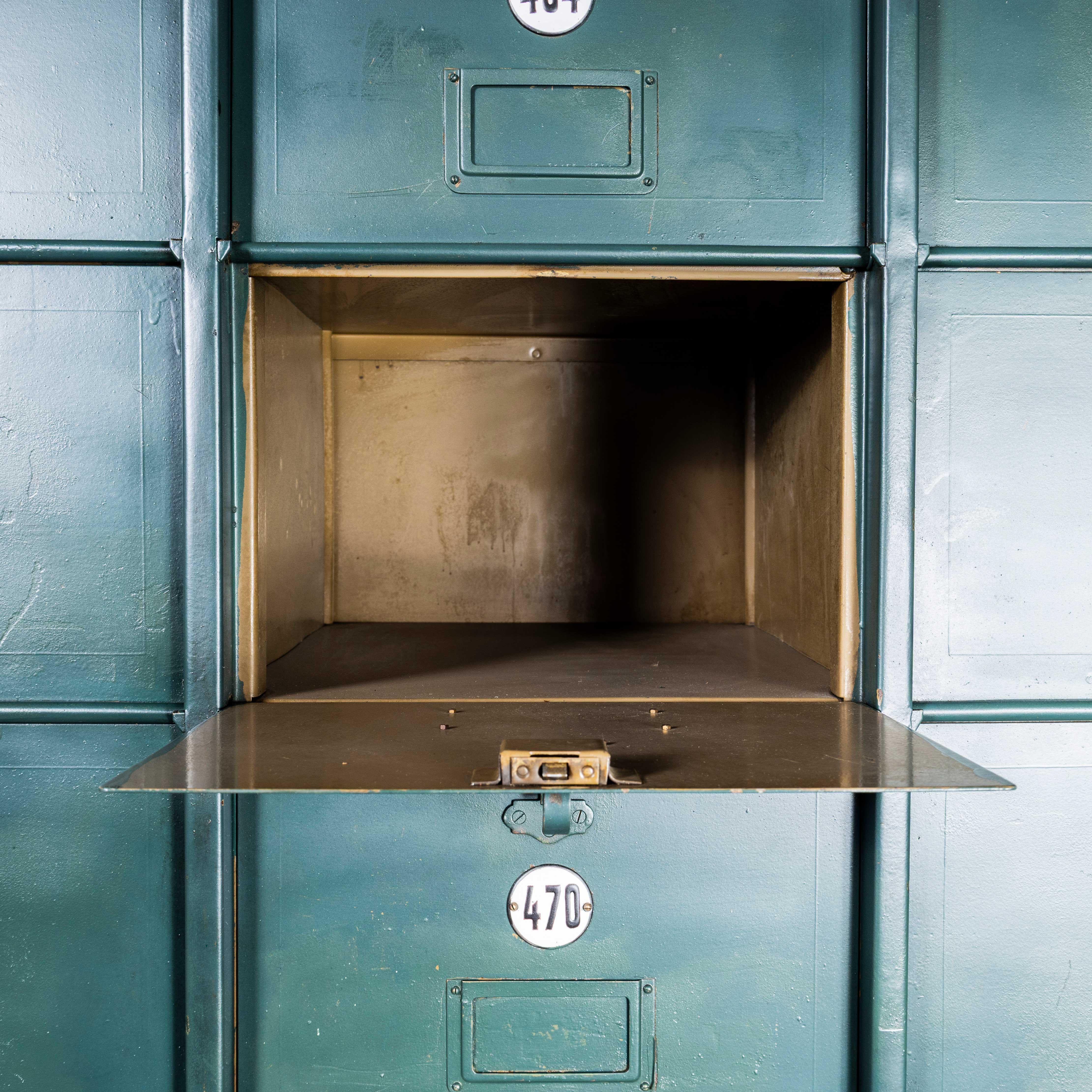 1920's French Industrial Metal Cabinet Dark Green - Twenty Seven Klappets For Sale 2