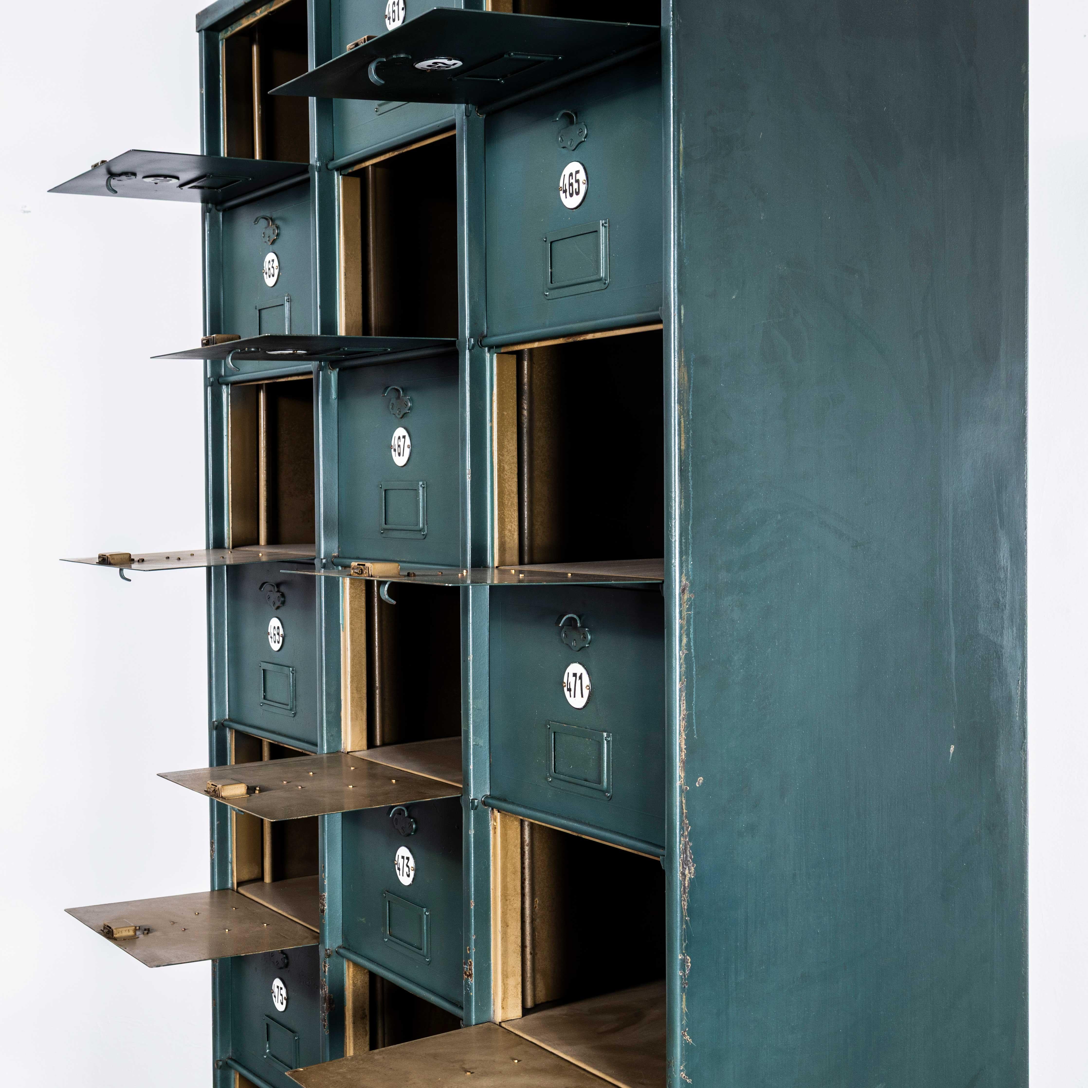 1920's French Industrial Metal Cabinet Dark Green - Twenty Seven Klappets For Sale 3