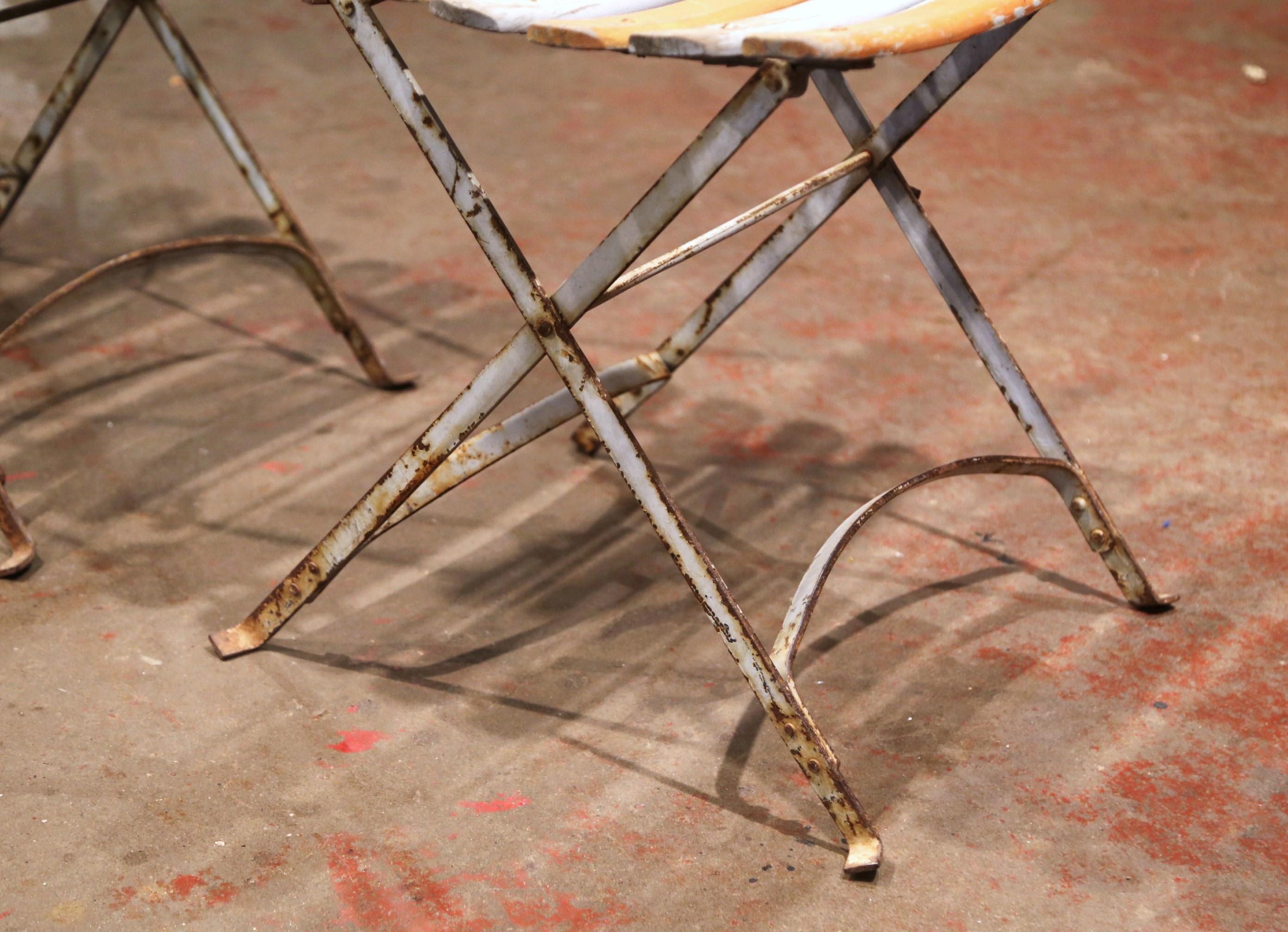 1920s French Iron and Wood Painted Folding Bistrot Chairs, Set of Ten 10
