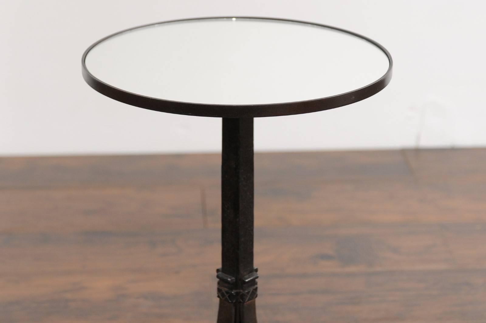 1920s French Iron Base Drink Table with New Mirrored Top and Arched Feet 5
