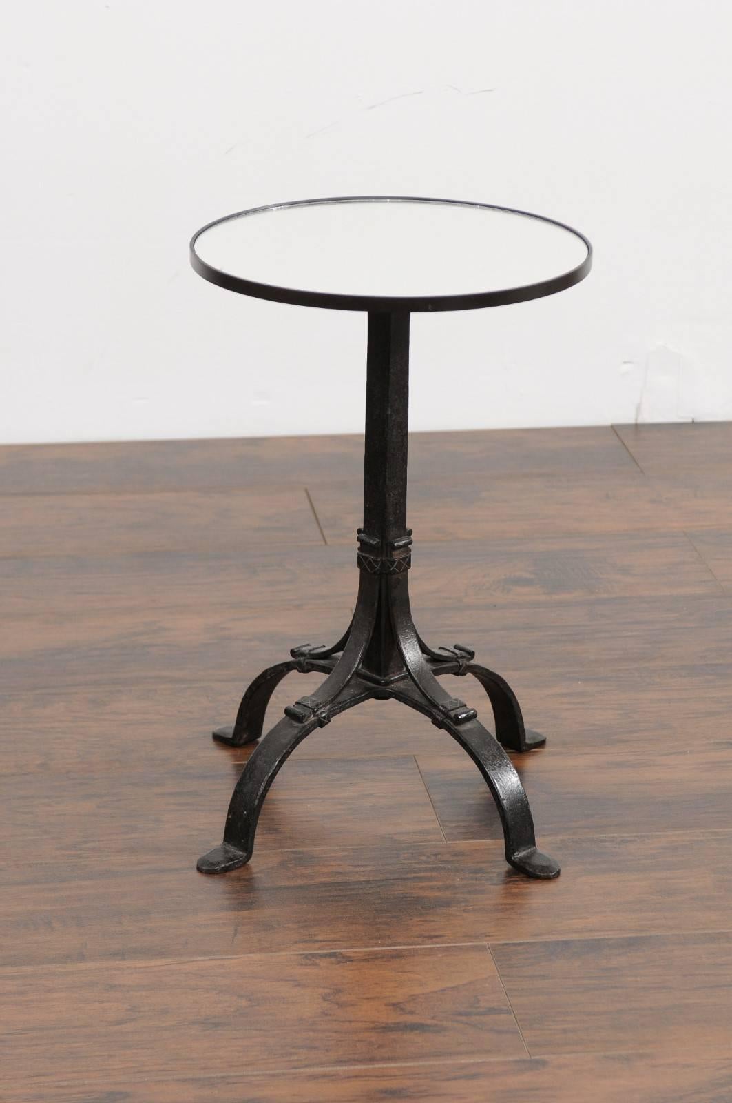 20th Century 1920s French Iron Base Drink Table with New Mirrored Top and Arched Feet