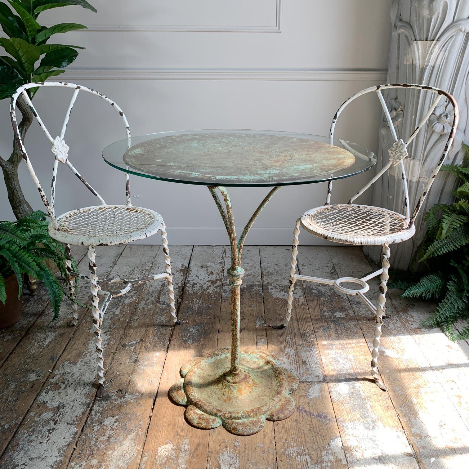 French Provincial 1920’s Green French Iron Bistro Table For Sale