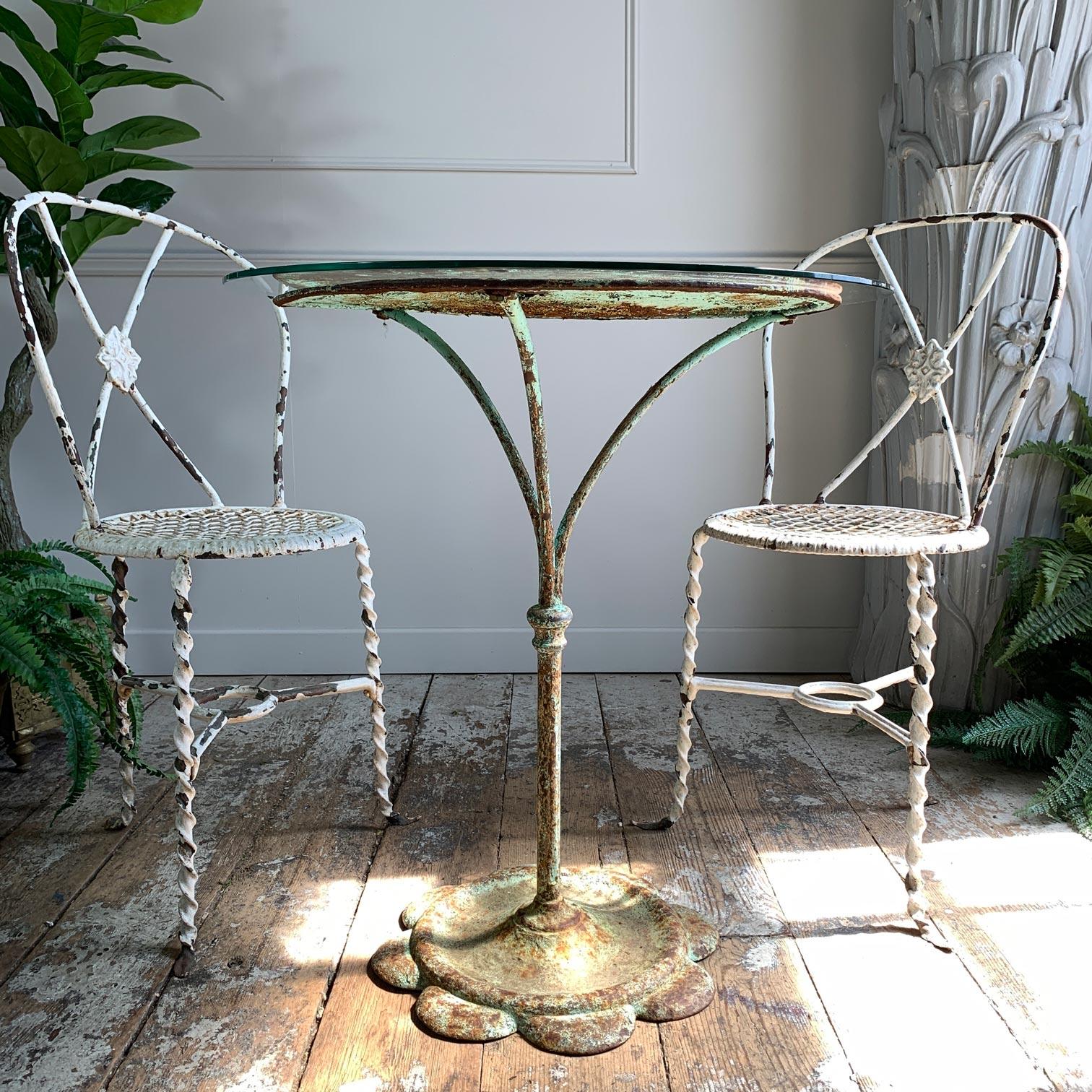 Wrought Iron 1920’s Green French Iron Bistro Table For Sale