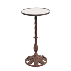 Antique 1920s French Iron Round Drink Table with Pedestal Base, Foliage and Mirrored Top