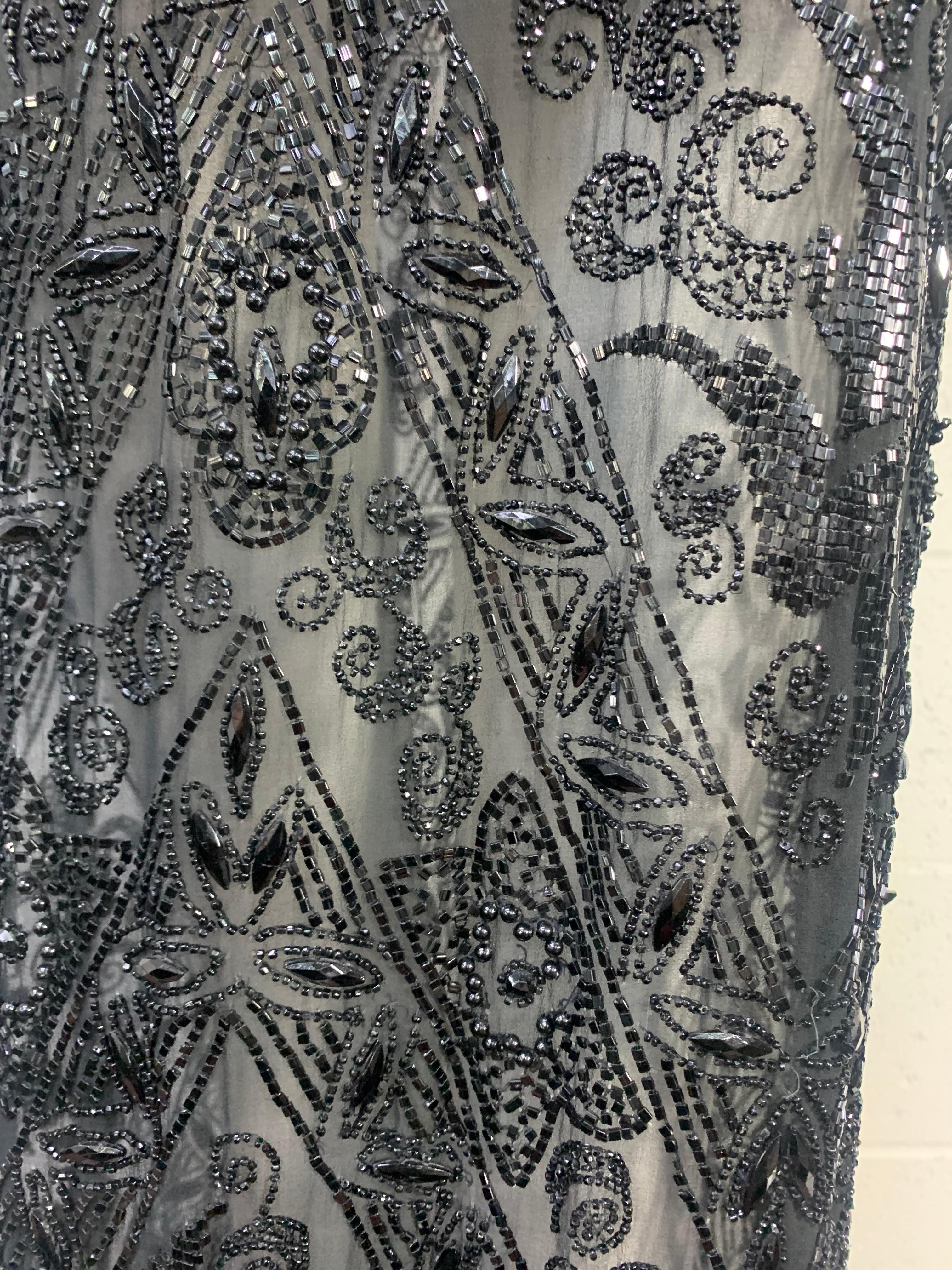 1920er Jahre Französisch Jet Perlen Schwarz Seide Chiffon Tunika Kleid  im Angebot 8