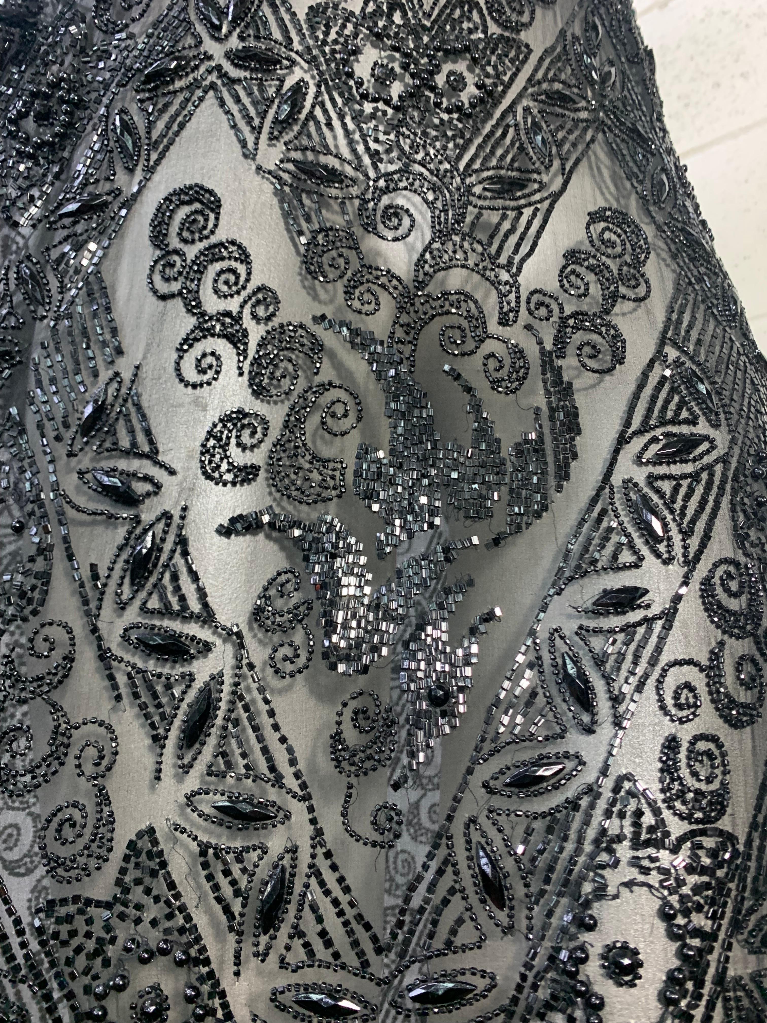 1920er Jahre Französisch Jet Perlen Schwarz Seide Chiffon Tunika Kleid  im Angebot 12