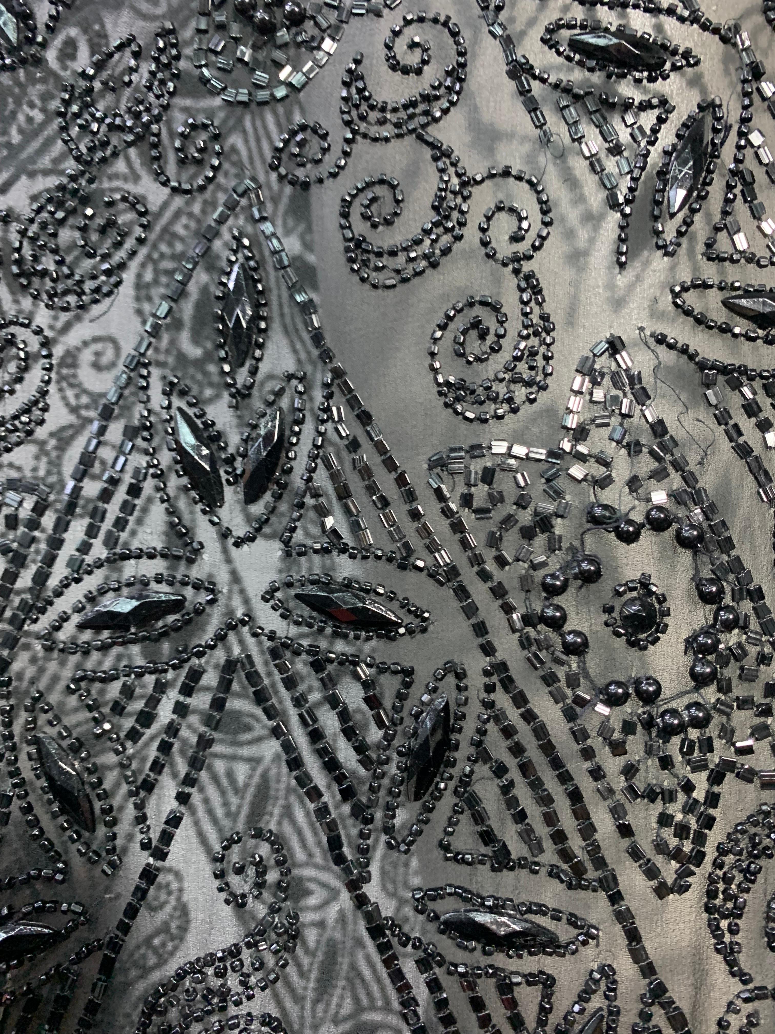 1920er Jahre Französisch Jet Perlen Schwarz Seide Chiffon Tunika Kleid  im Angebot 13
