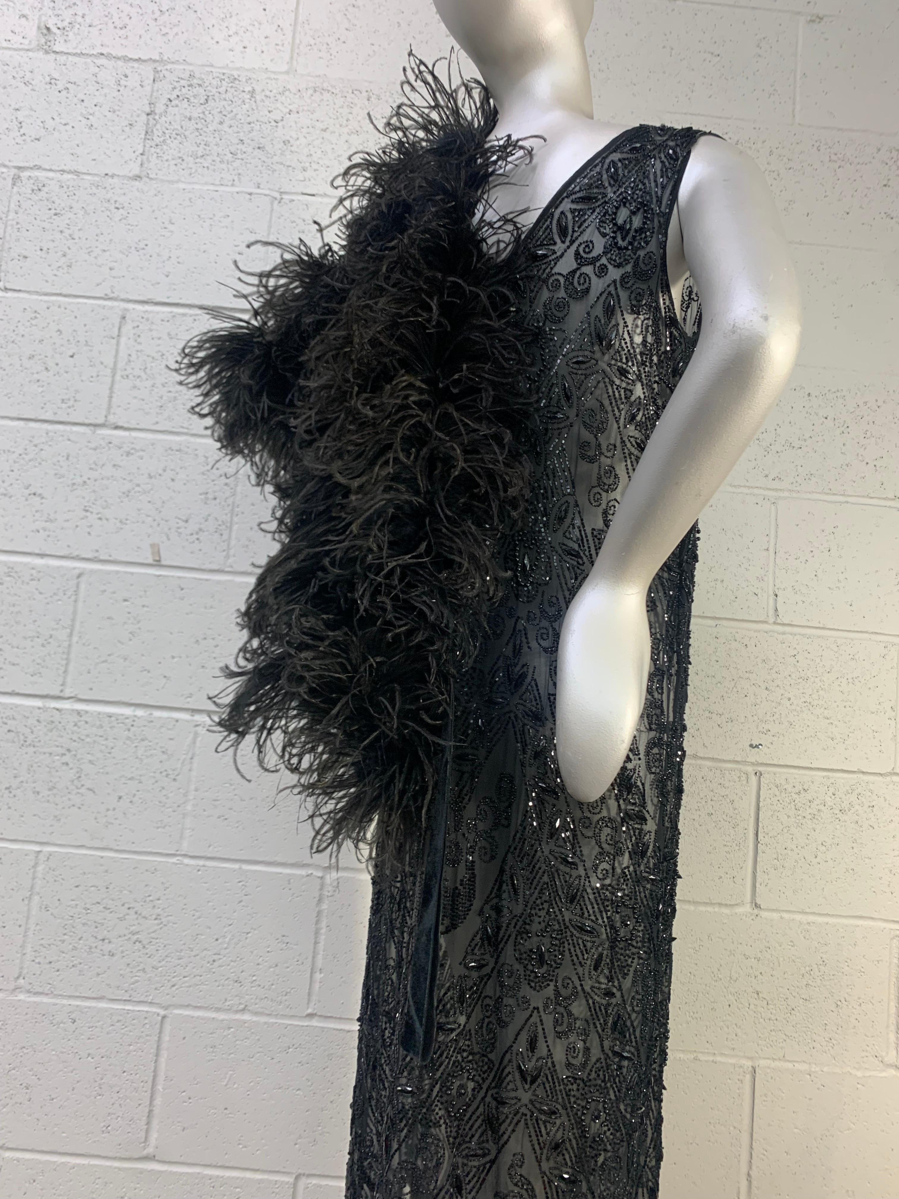 1920s French Jet Beaded Black Silk Chiffon Tunic Gown For Sale 16