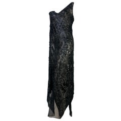 1920er Jahre Französisch Jet Perlen Schwarz Seide Chiffon Tunika Kleid