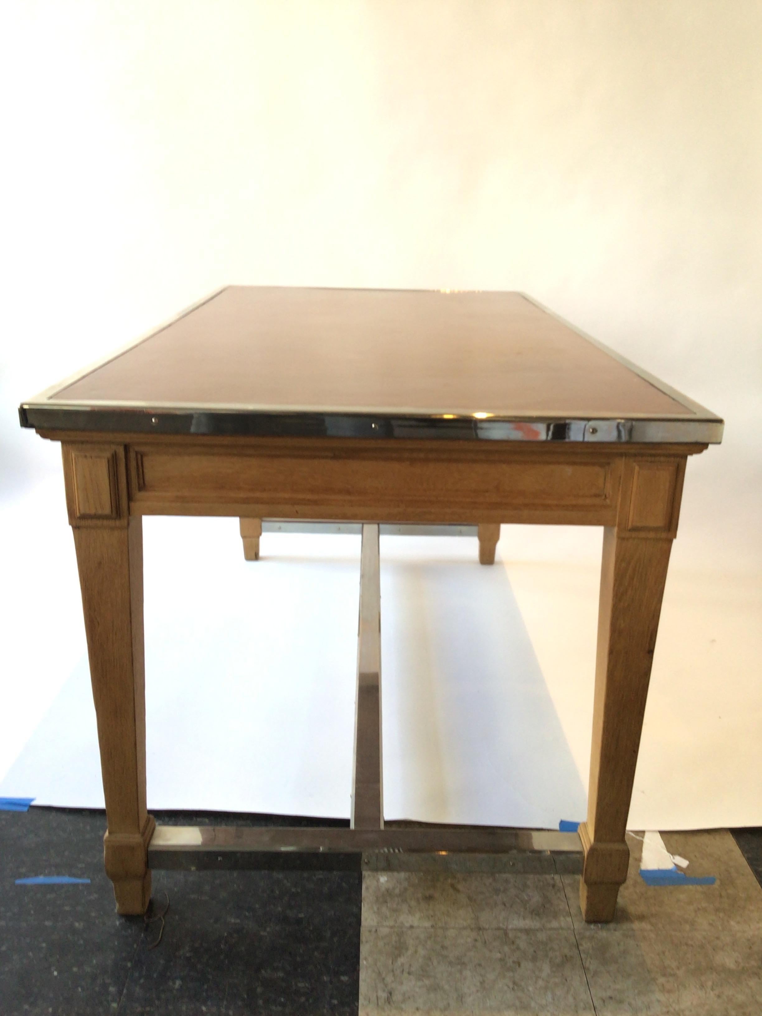 Early 20th Century 1920s, French Leather Top Writing Desk with Chrome Base For Sale