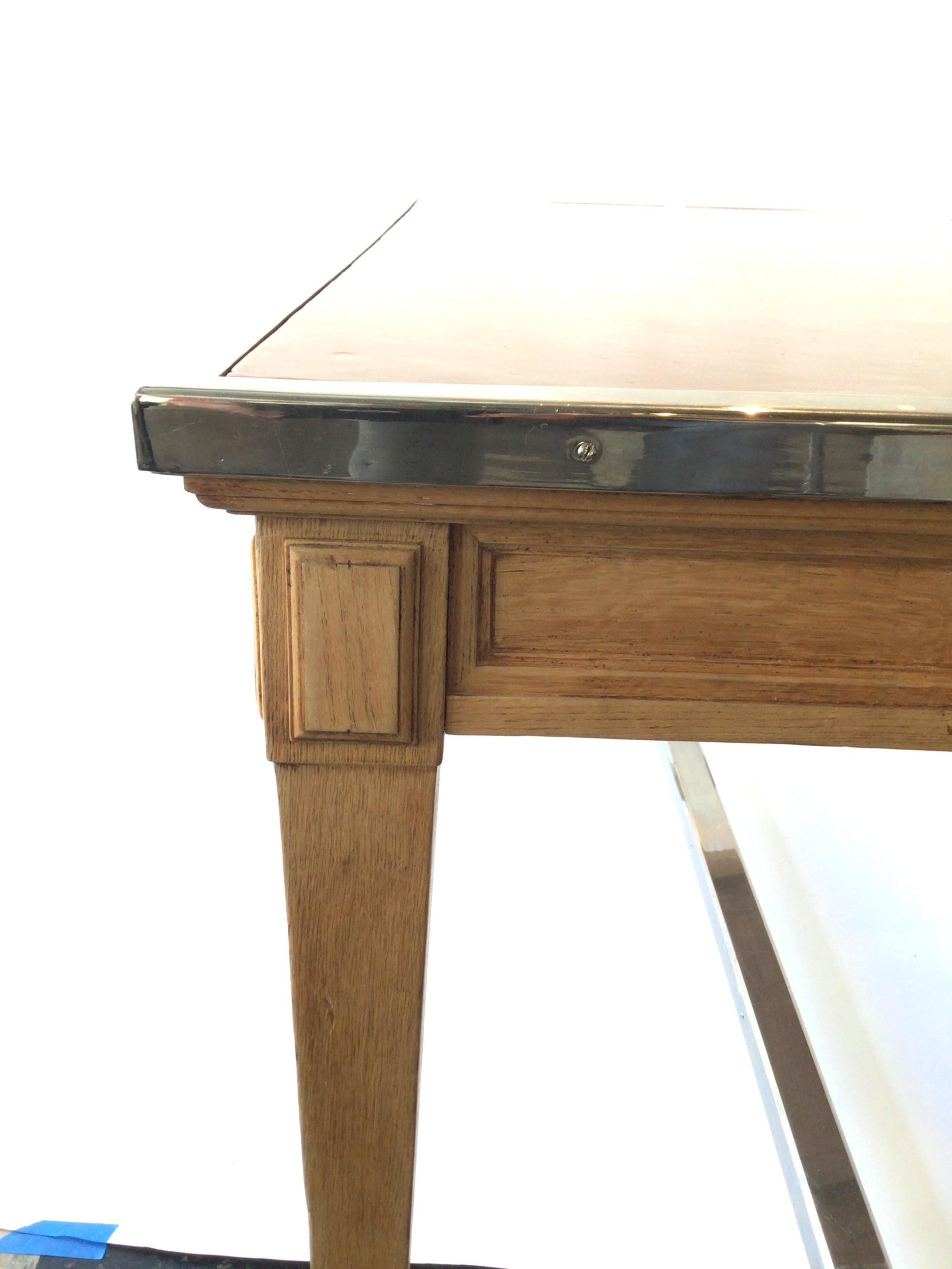 1920s, French Leather Top Writing Desk with Chrome Base For Sale 1