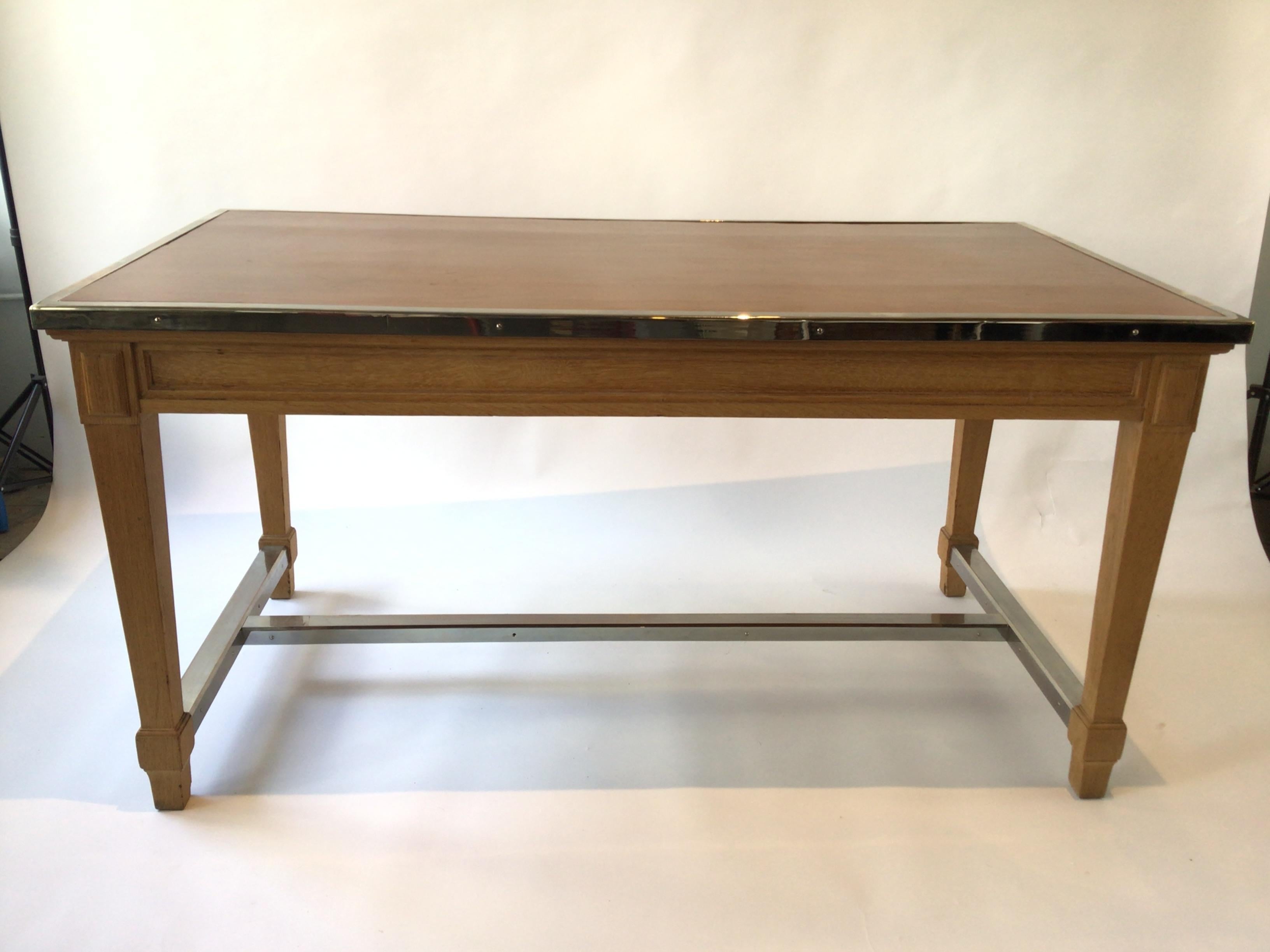 1920s, French Leather Top Writing Desk with Chrome Base For Sale 2