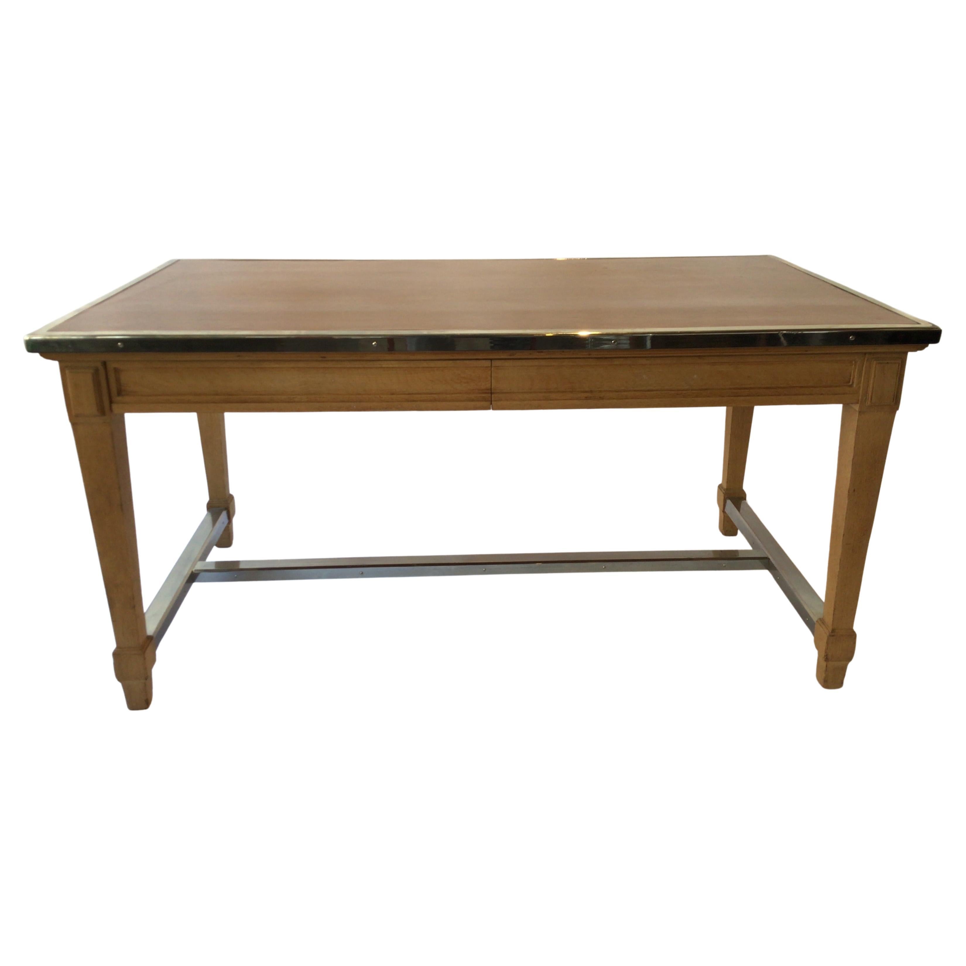 1920s, French Leather Top Writing Desk with Chrome Base
