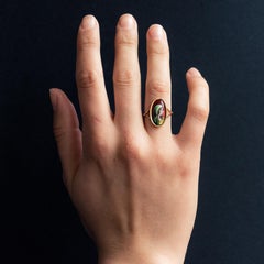 1920s French Limoges Enamel 18 Karat Yellow Gold Ring