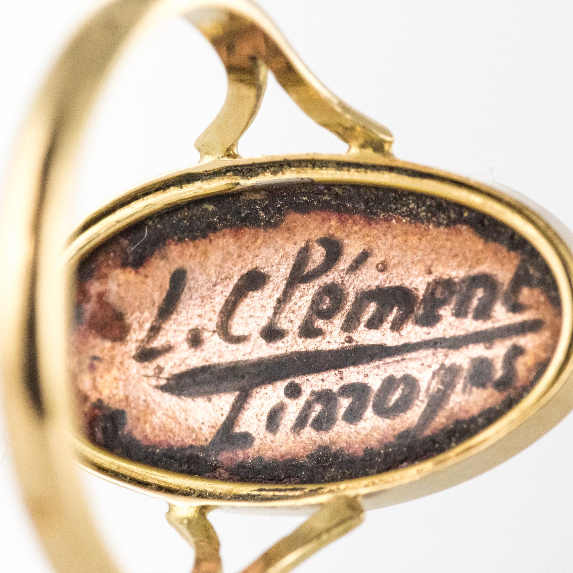 1920s French Limoges Enamel 18 Karat Yellow Gold Ring 2