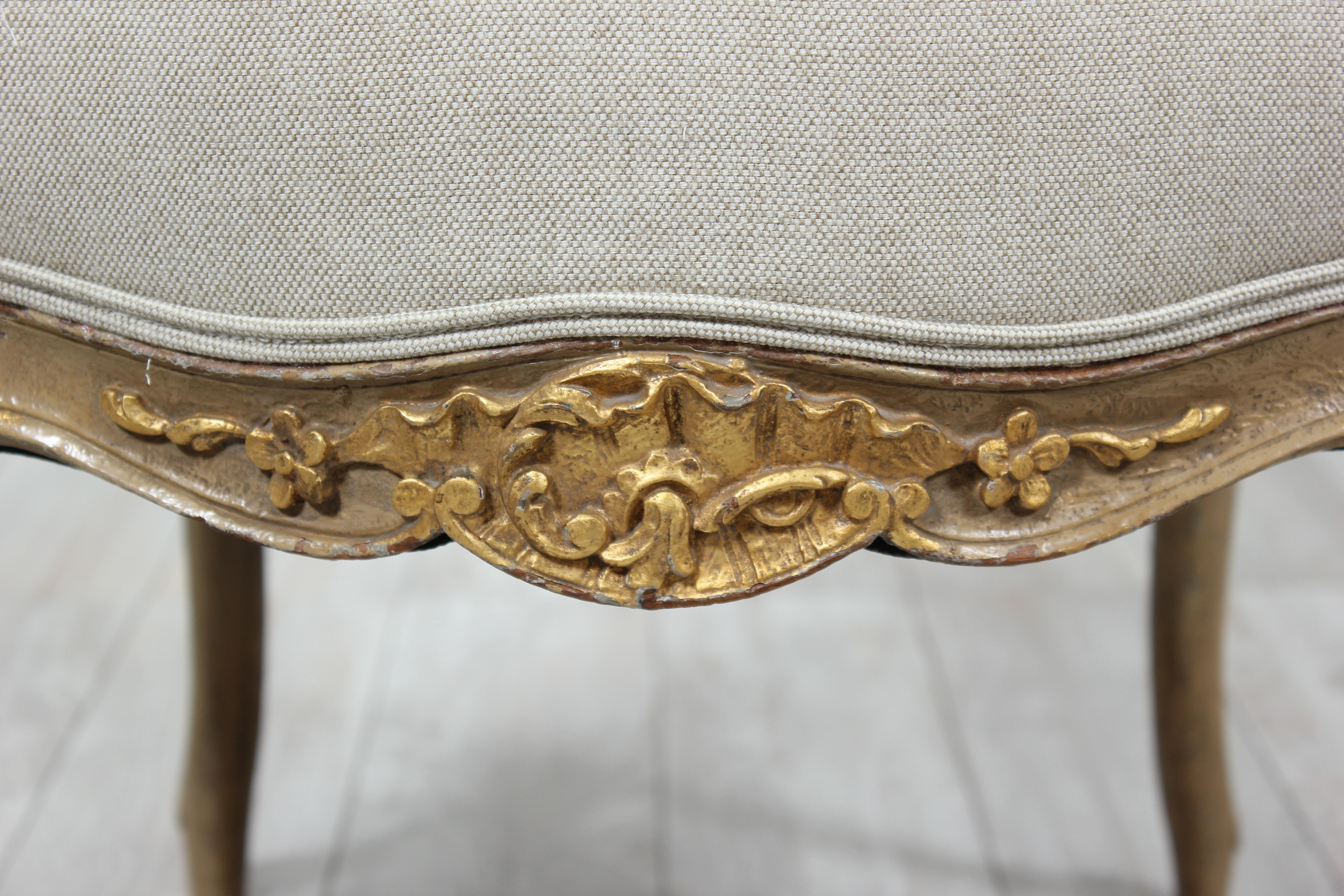 1920s French Louis XV Painted and Parcel-Gilt Armchairs, Pair 3