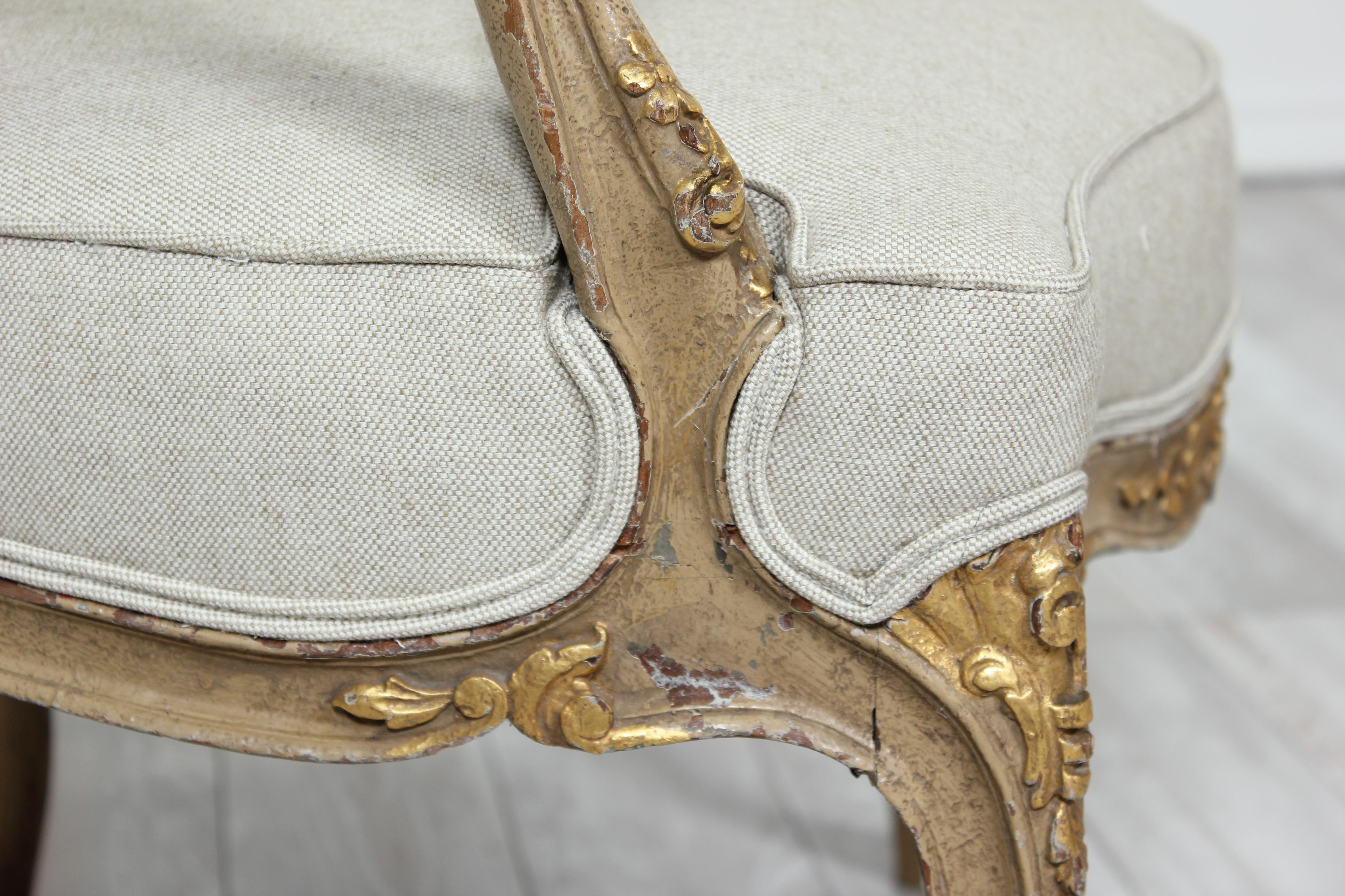 1920s French Louis XV Painted and Parcel-Gilt Armchairs, Pair 4