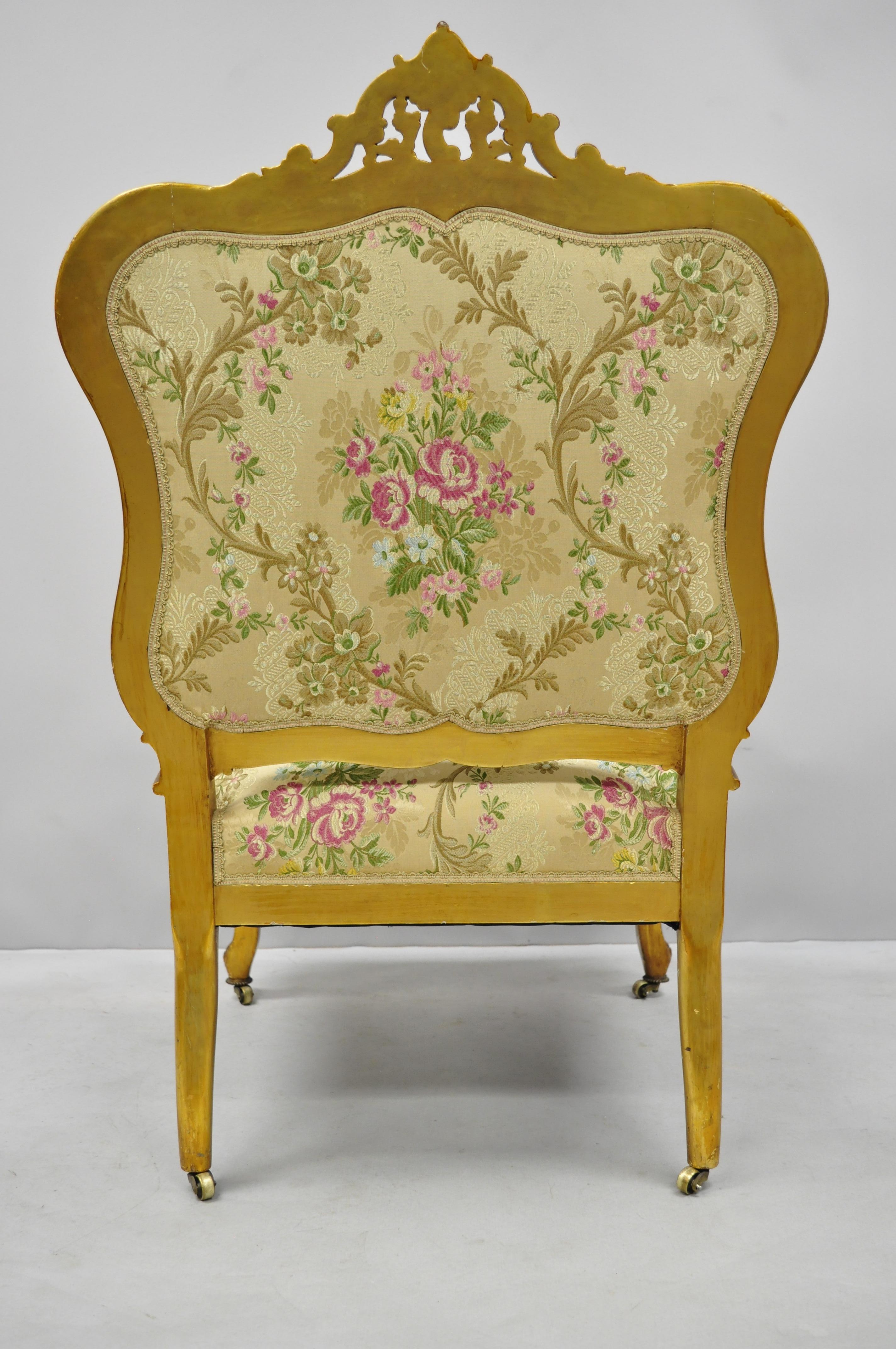 1920s French Louis XV Rococo Style Gold Gilt Parlor Chair Armchair 2