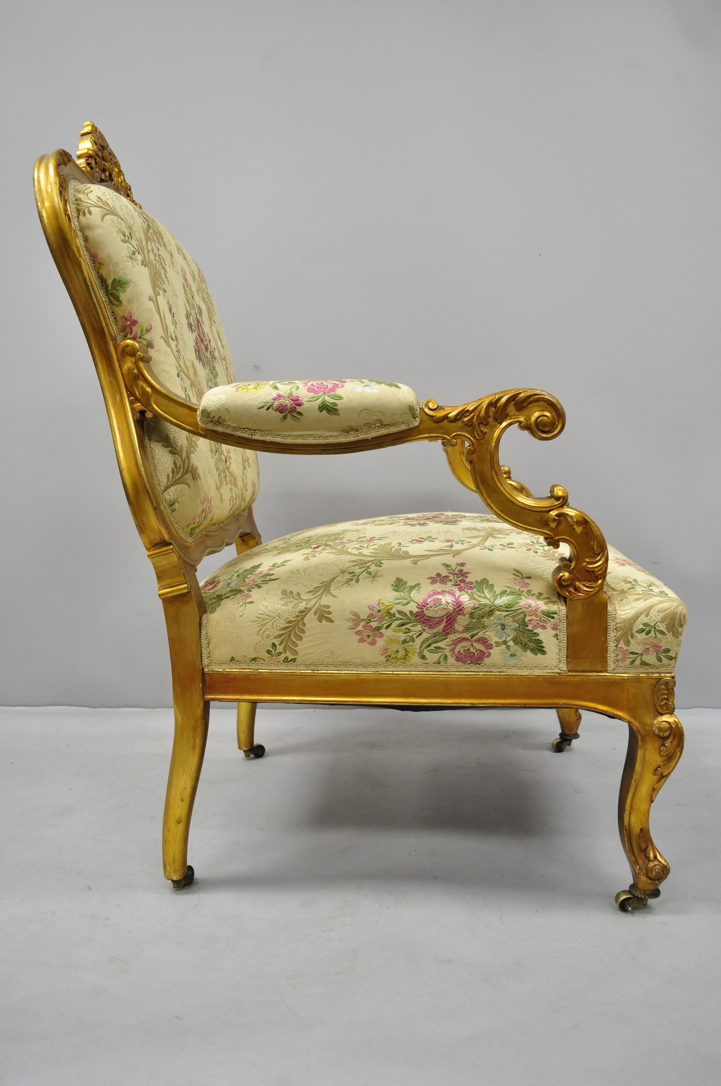 1920s French Louis XV Rococo Style Gold Gilt Parlor Chair Armchair 3
