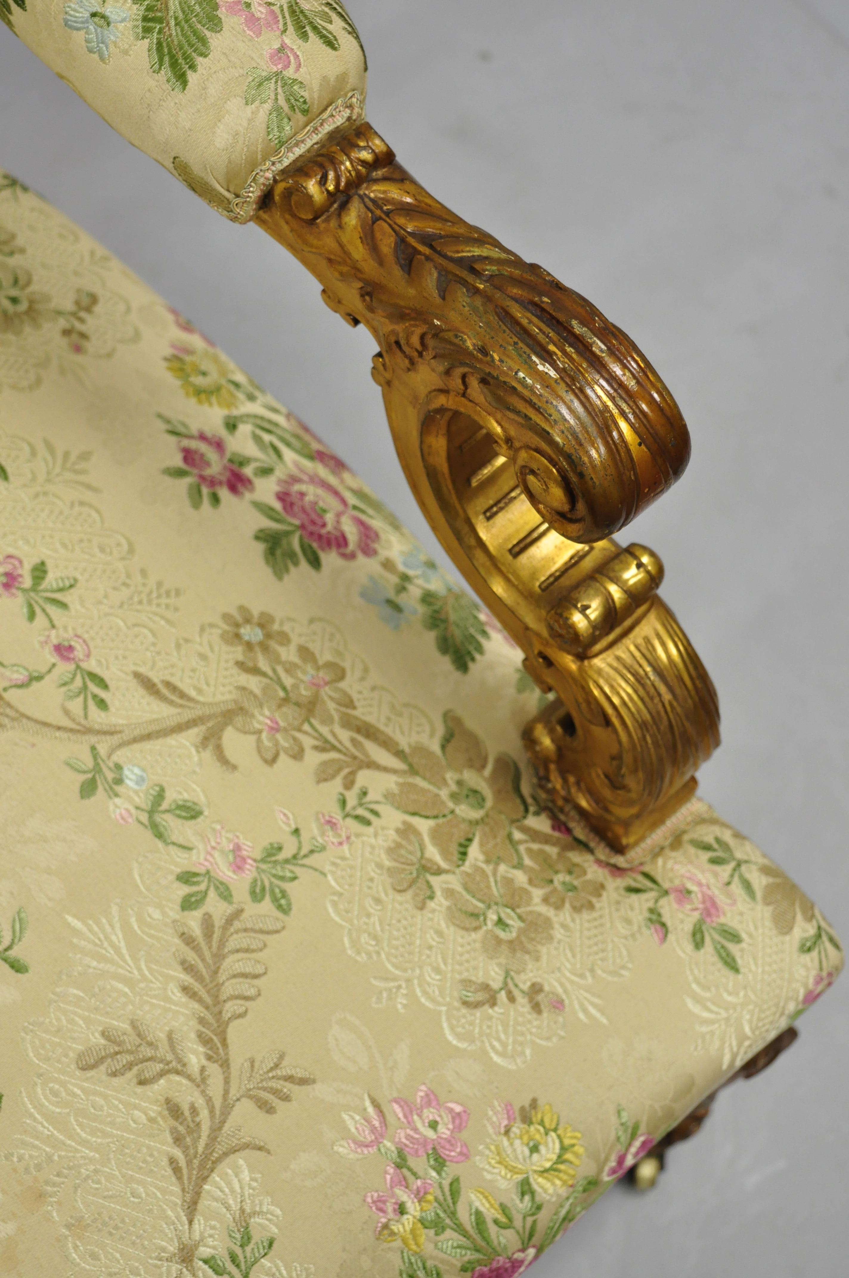 20th Century 1920s French Louis XV Rococo Style Gold Gilt Parlor Chair Armchair