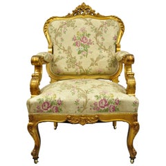 1920s French Louis XV Rococo Style Gold Gilt Parlor Chair Armchair