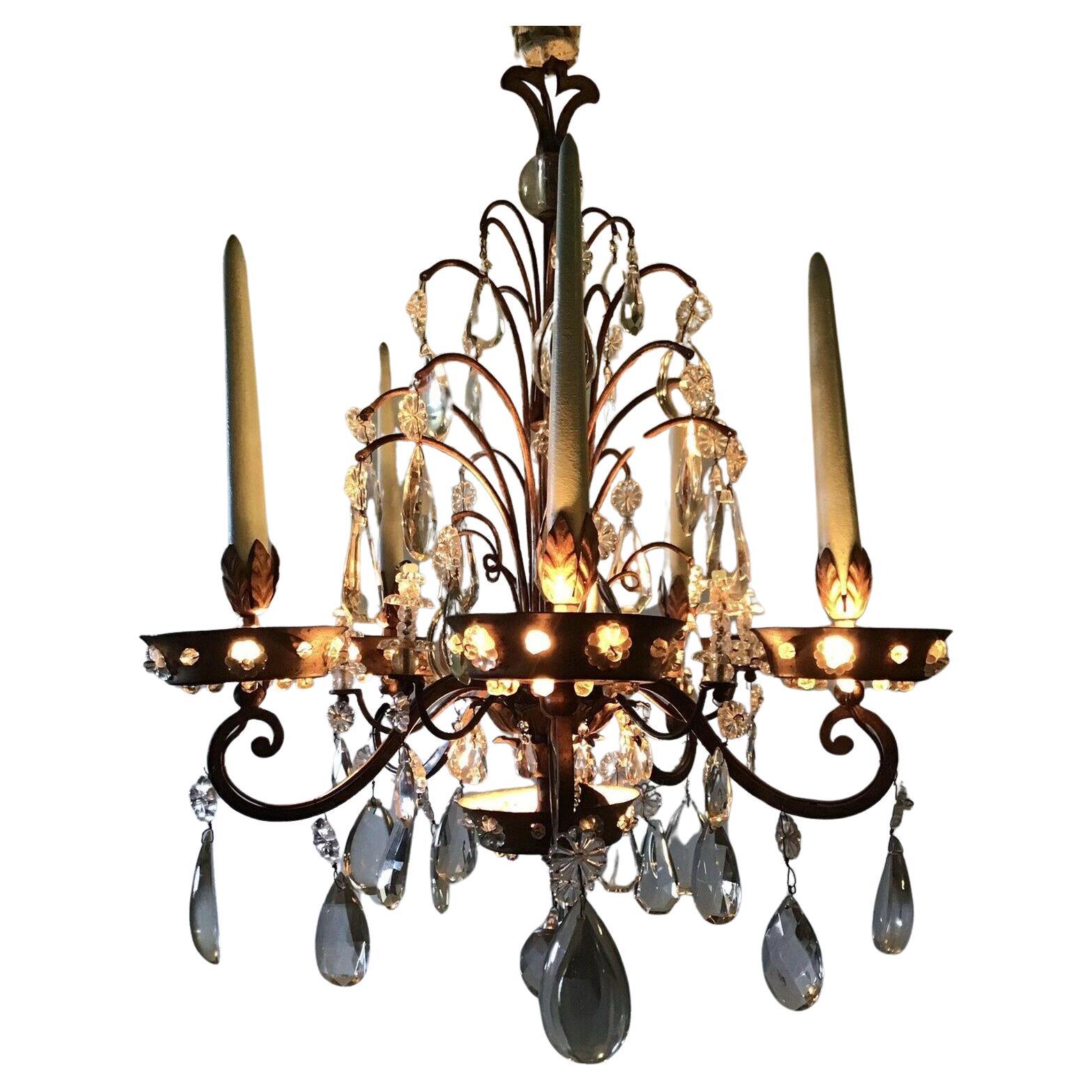 1920s French Louis XV Rococo style of the 18thc Chandelier attrib. Maison Bagues In Good Condition For Sale In Opa Locka, FL